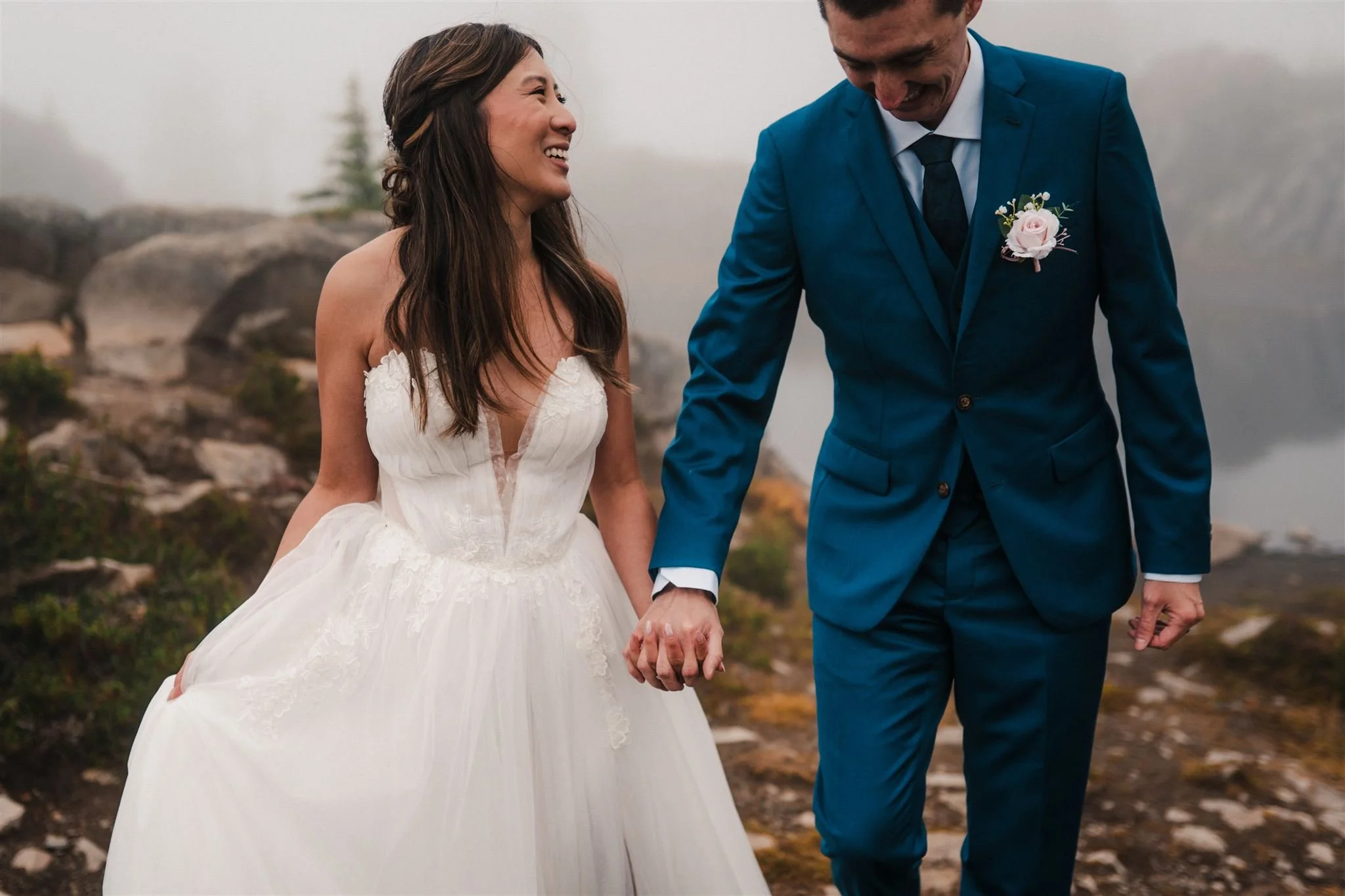 by The Foxes - Bride wearing soft wedding hair and airbrush makeup during a Mt. Baker elopement