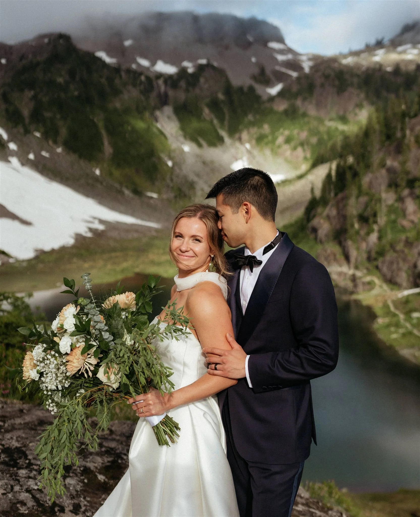 by Henry Tieu - Bride wearing soft wedding hair and airbrush makeup during a Mt. Baker elopement