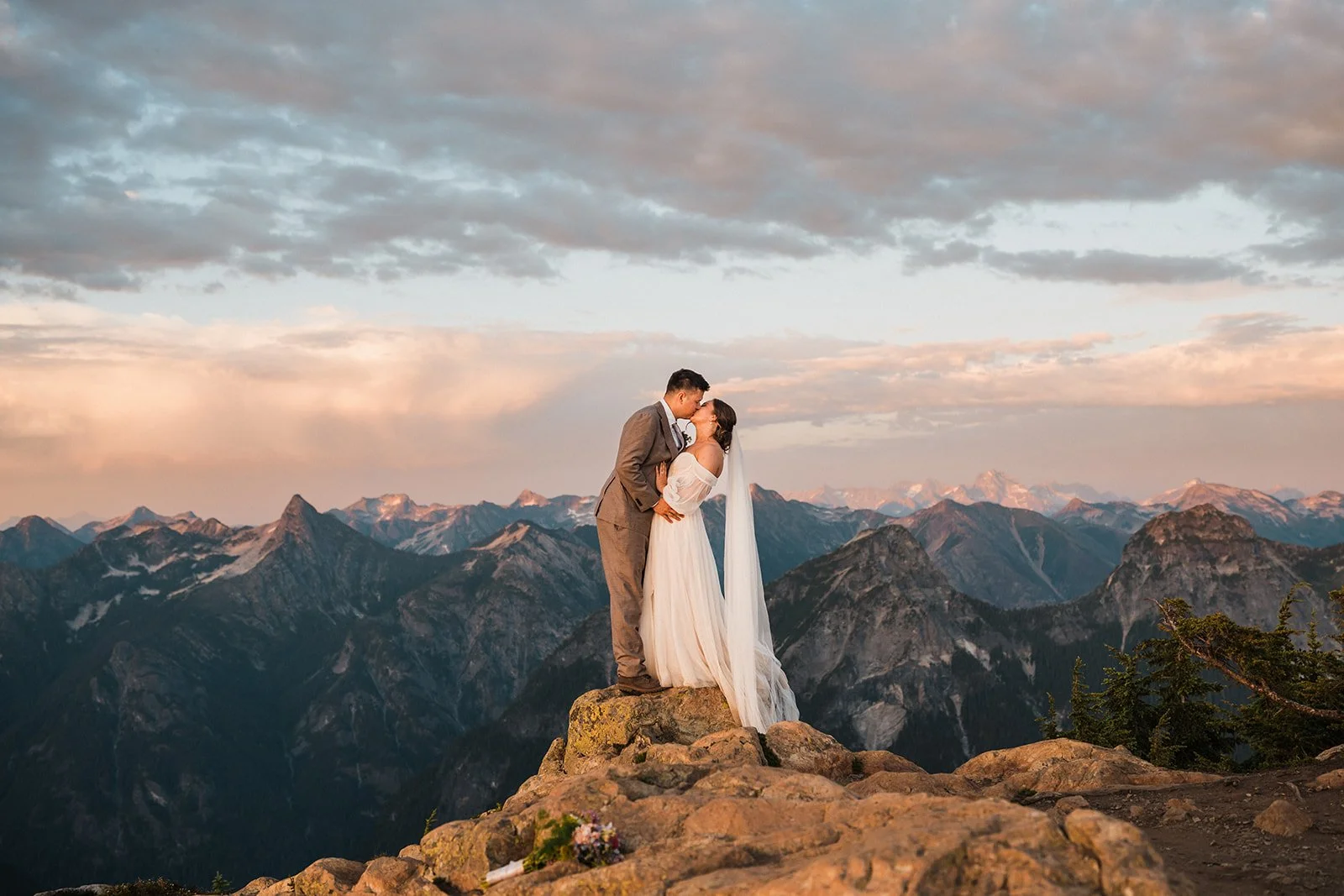 by Between the Pines - Bride wearing a romantic bridal hairstyle for a Mt. Baker wedding