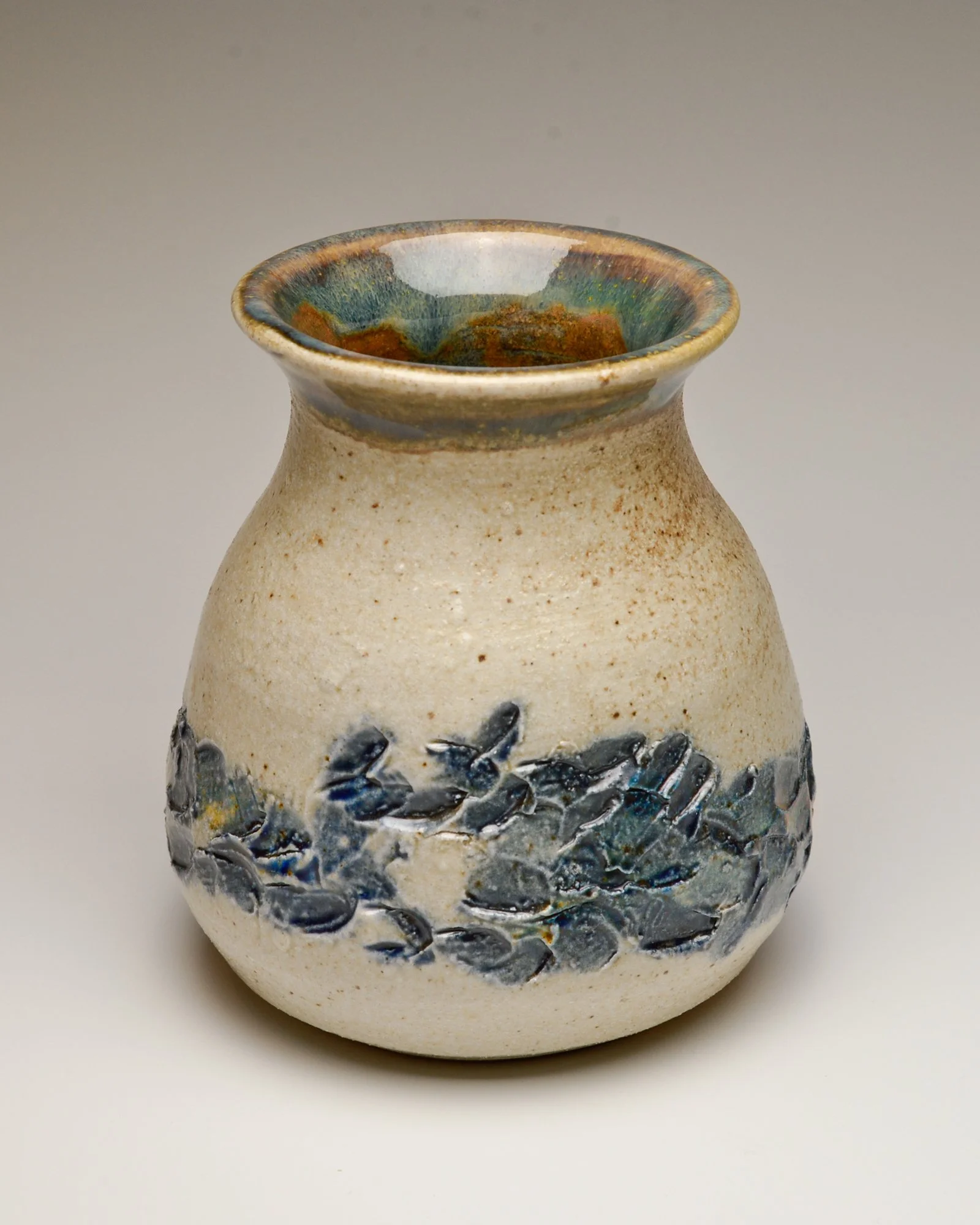 Artisan Wood Fired Vase with Cobalt Impressions