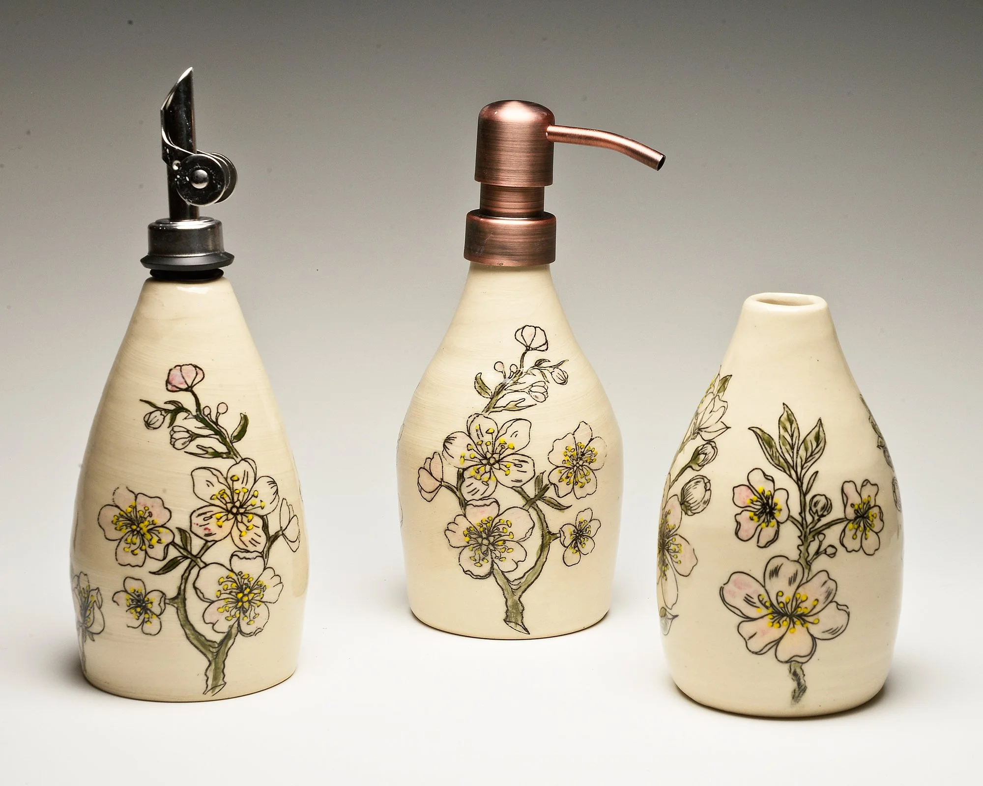 Hand-Painted Floral Ceramic Soap Pump
