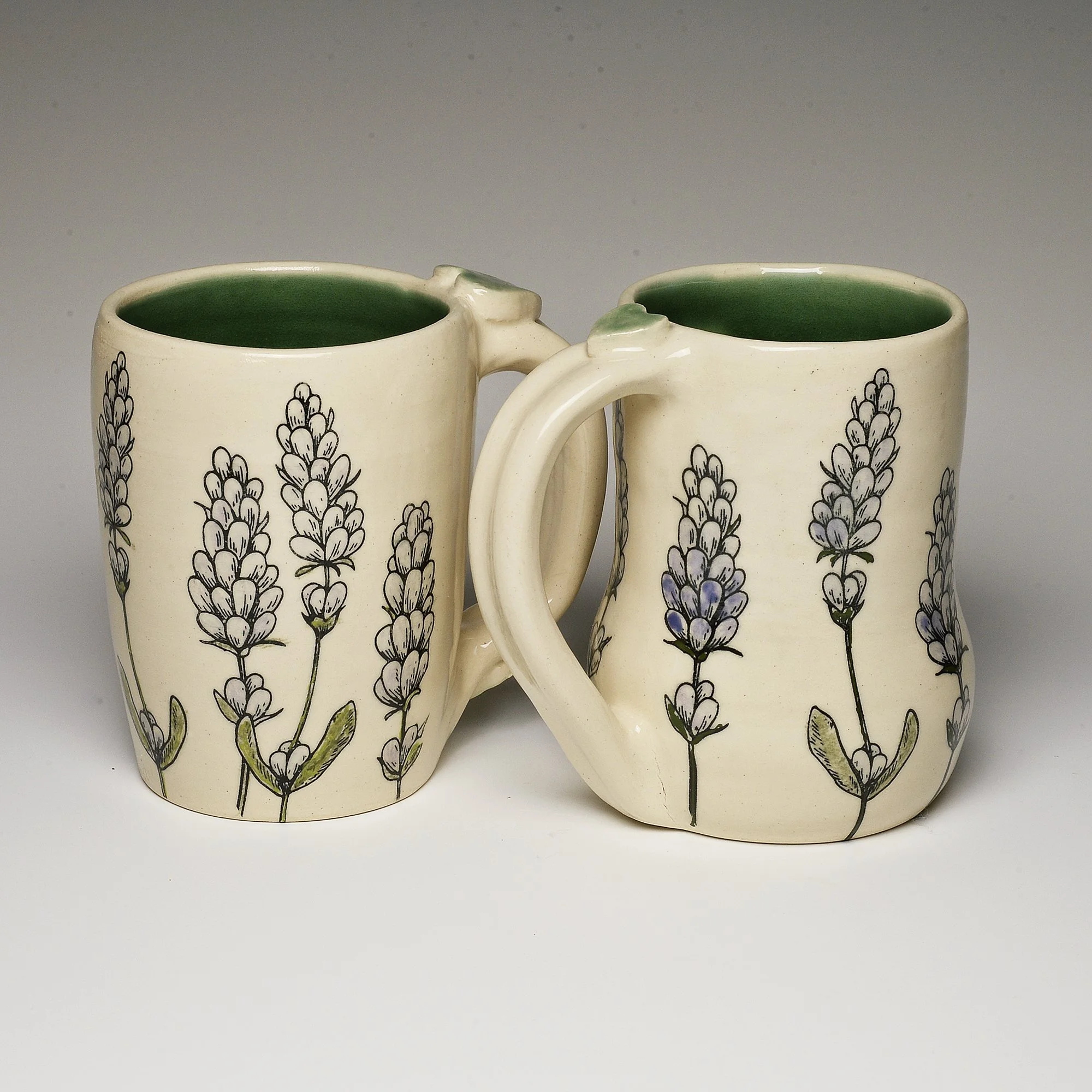 Hand-Colored Floral Mugs with Heart Thumb Rest
