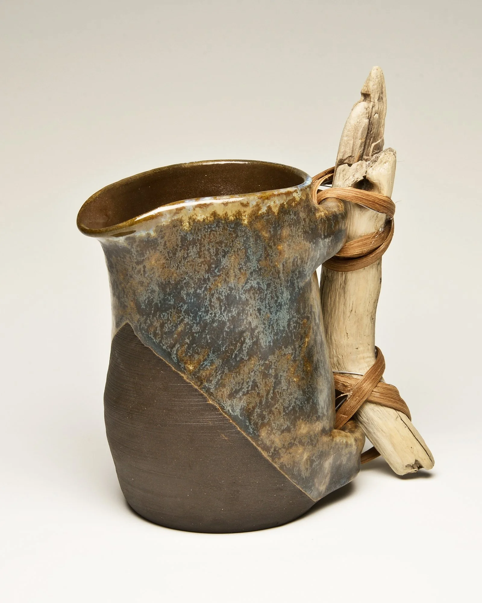 Driftwood Handle Ceramic Jug