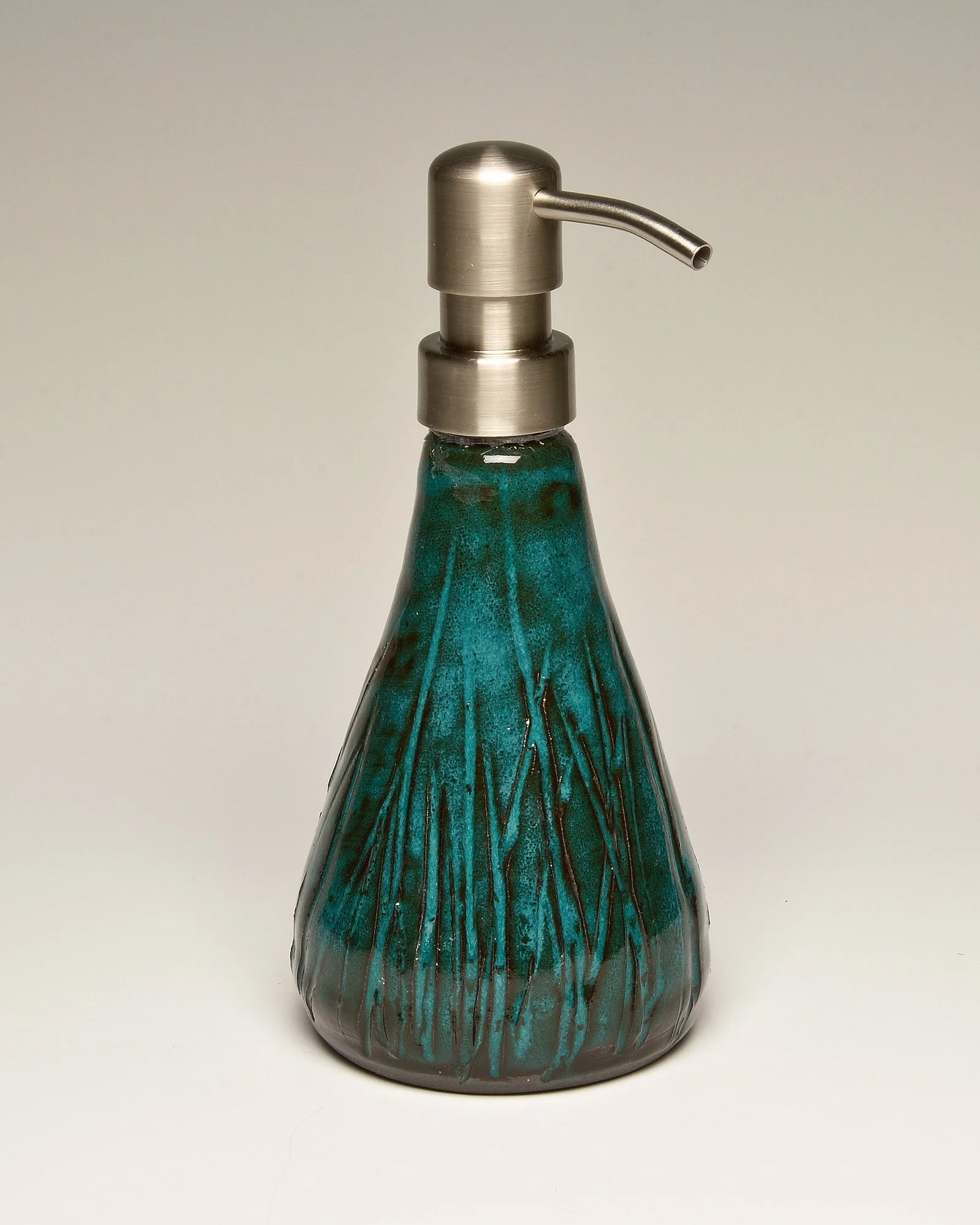 Artisan Ceramic Soap Dispenser in blues and greens