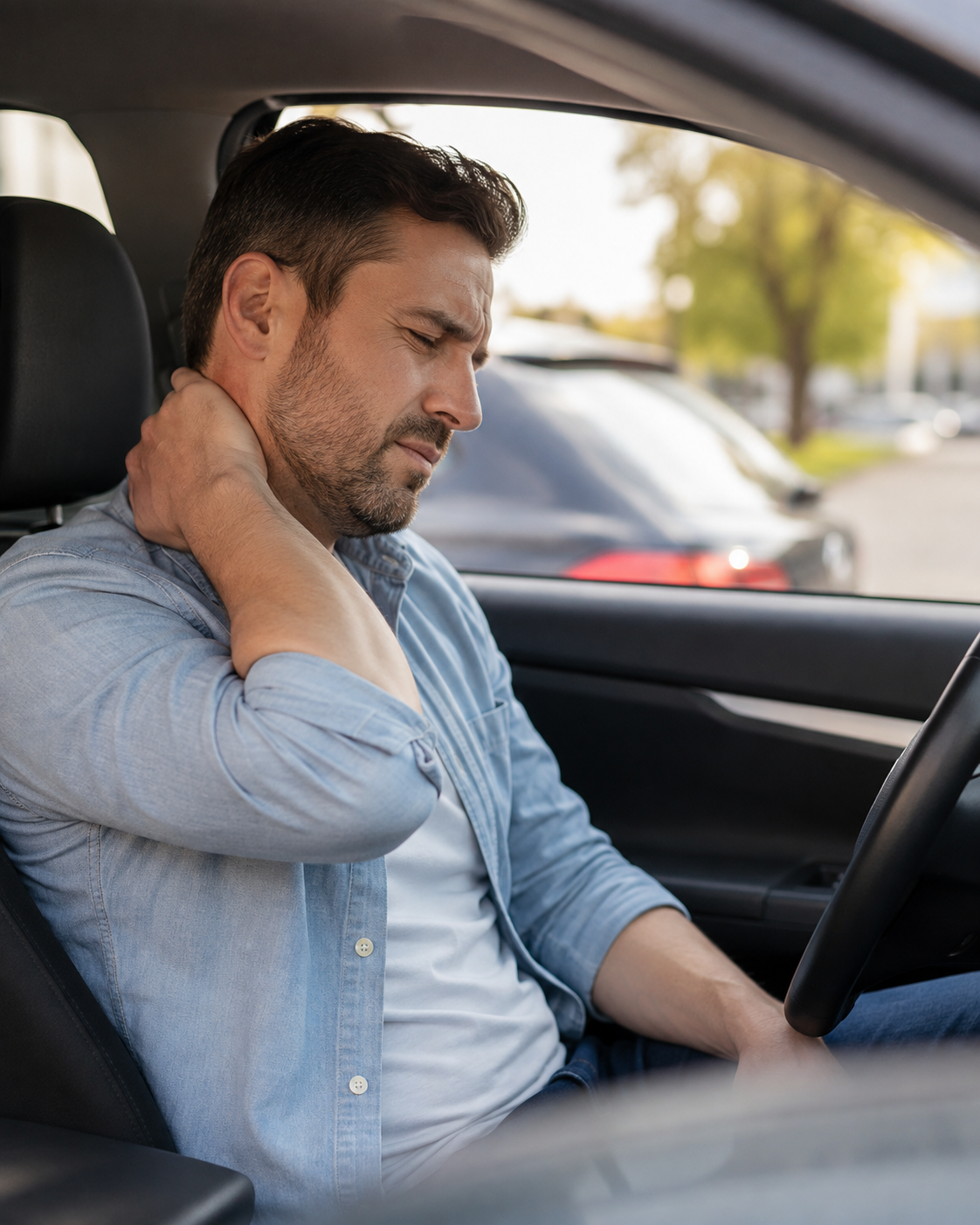 Driver experiencing neck pain after an auto accident