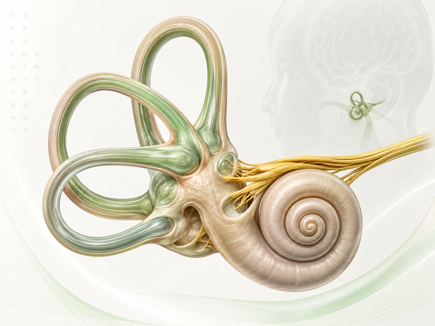 Anatomical illustration of the inner ear and vestibular system