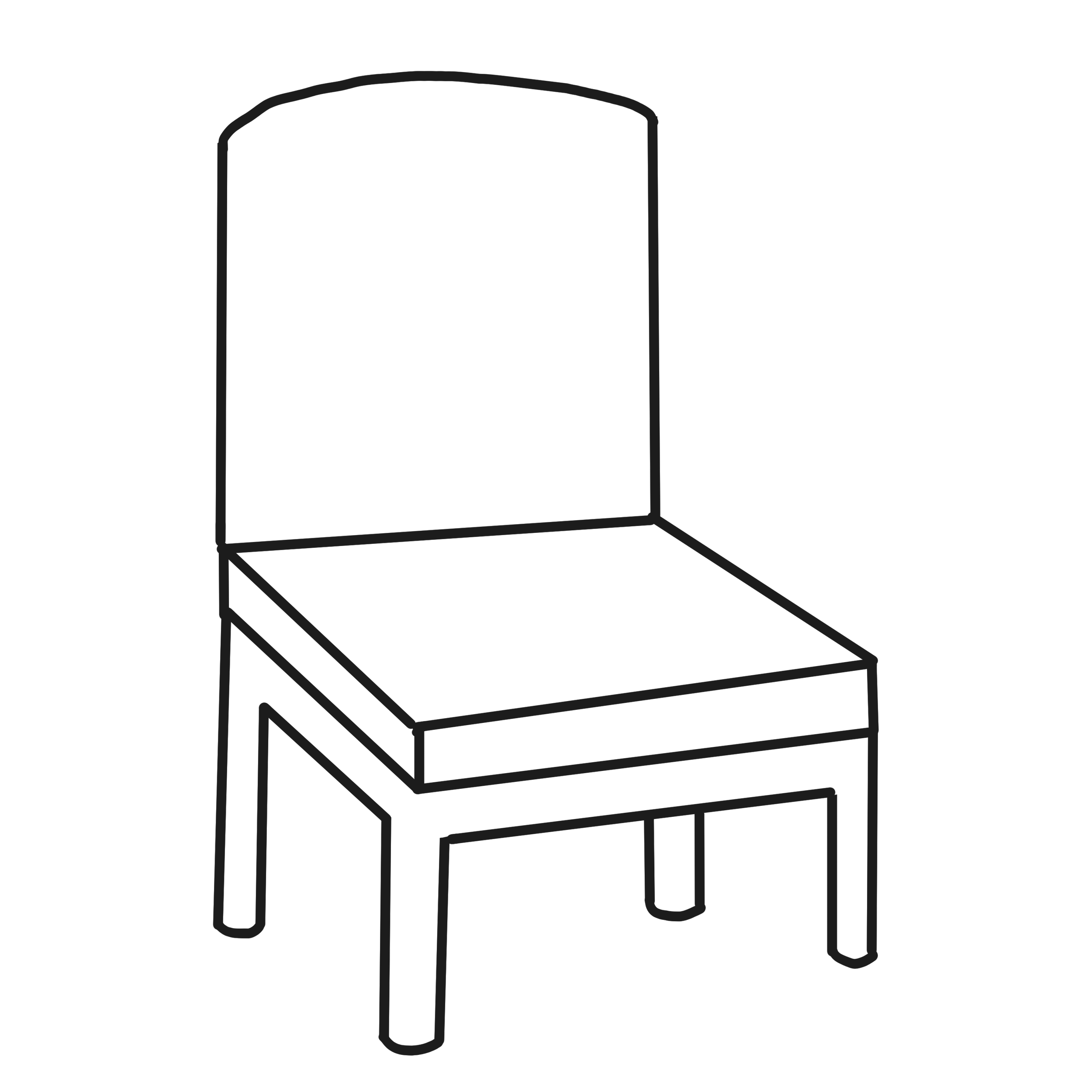 Outline drawing of a simple wooden stool with four legs and a rounded rectangular seat.