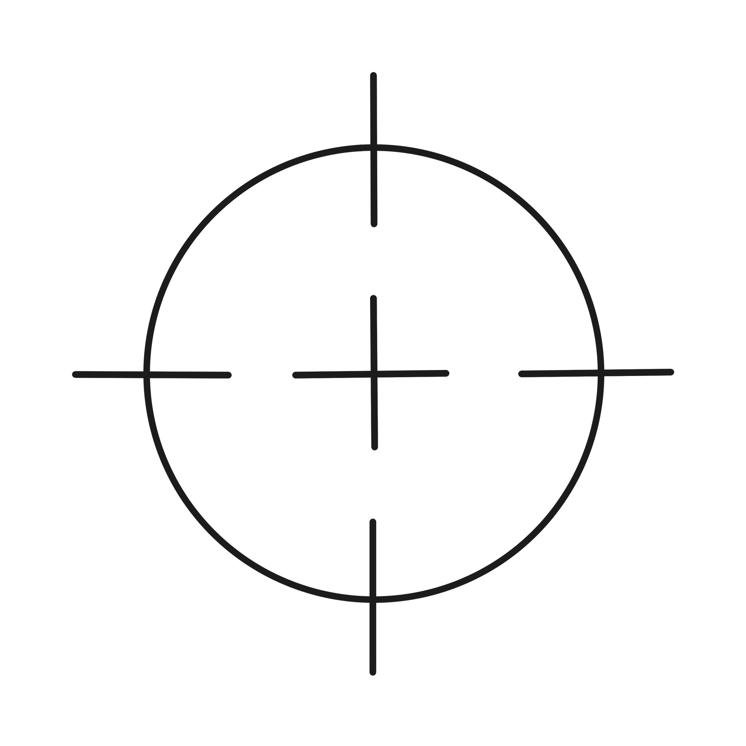 A target viewfinder with crosshairs and concentric circles, typically used in shooting or aiming applications.