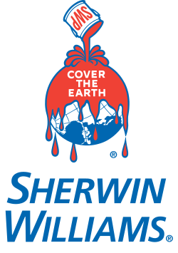 Sherwin Williams globe and paint can logo.