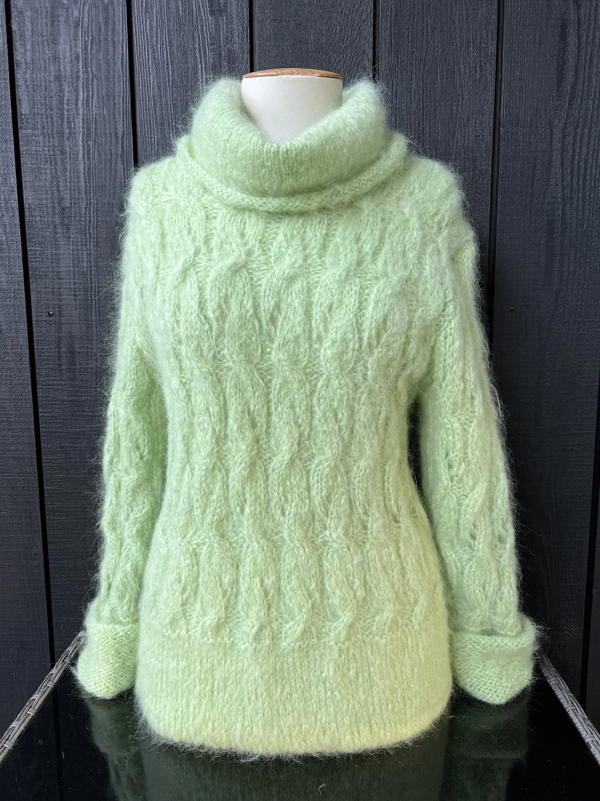 Mohair Cable Polo - Lime Green