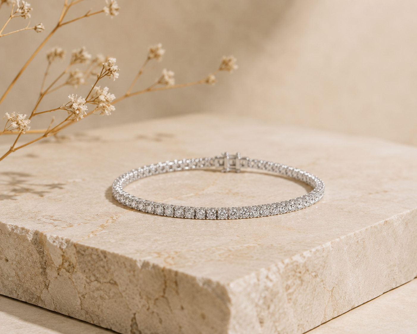 Maison Piet Altair diamond tennis bracelet on ivory travertine