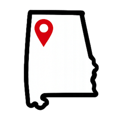 Outline of the state of Georgia with a red location pin.