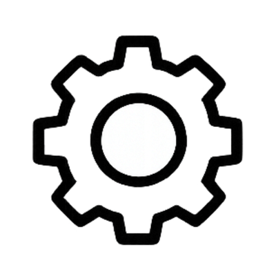 Gear icon with a central hole and eight outer teeth, representing machinery or settings.