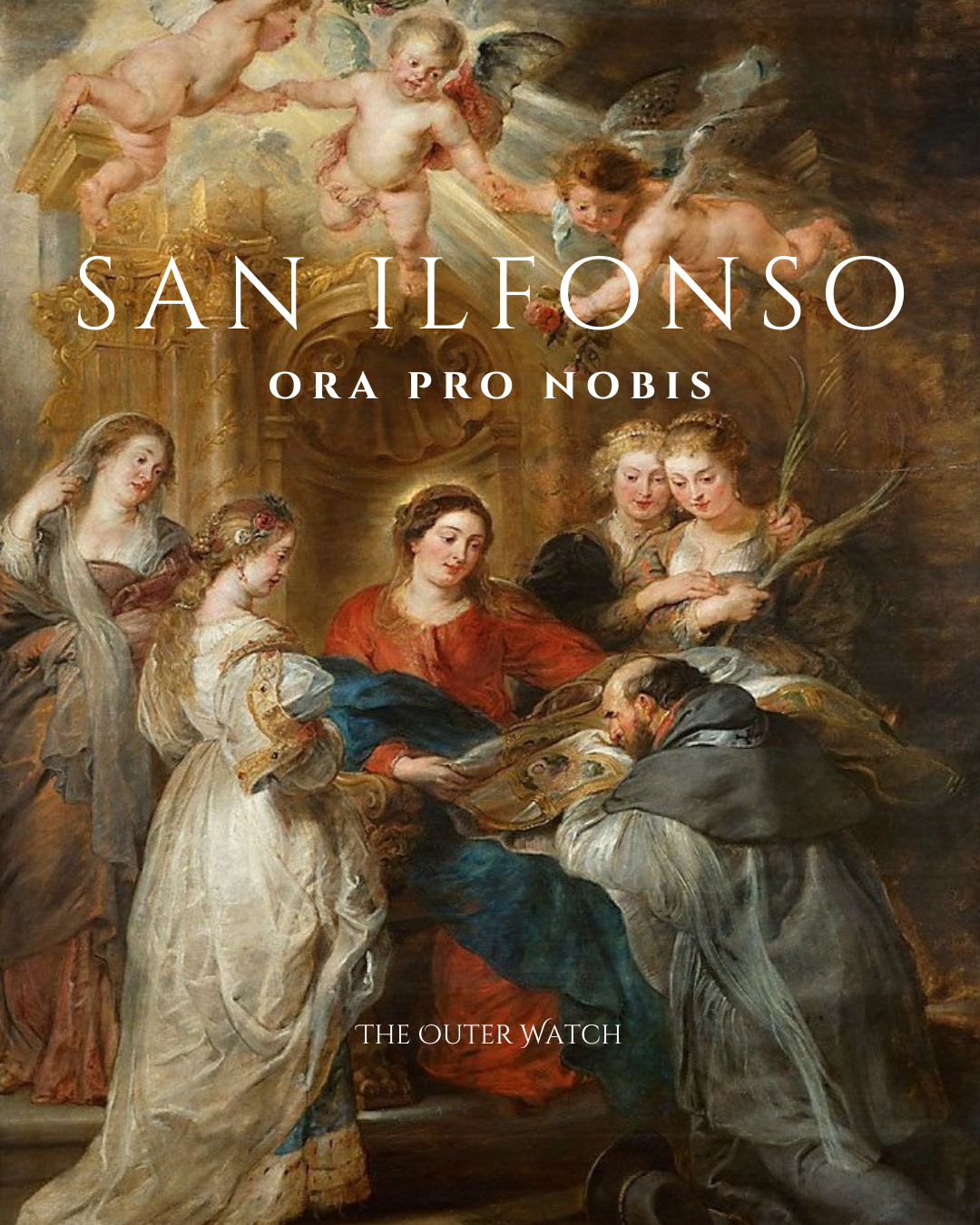 Baroque painting depicting Saint Louis IX presenting a crown to the Virgin Mary, surrounded by angels and saints.