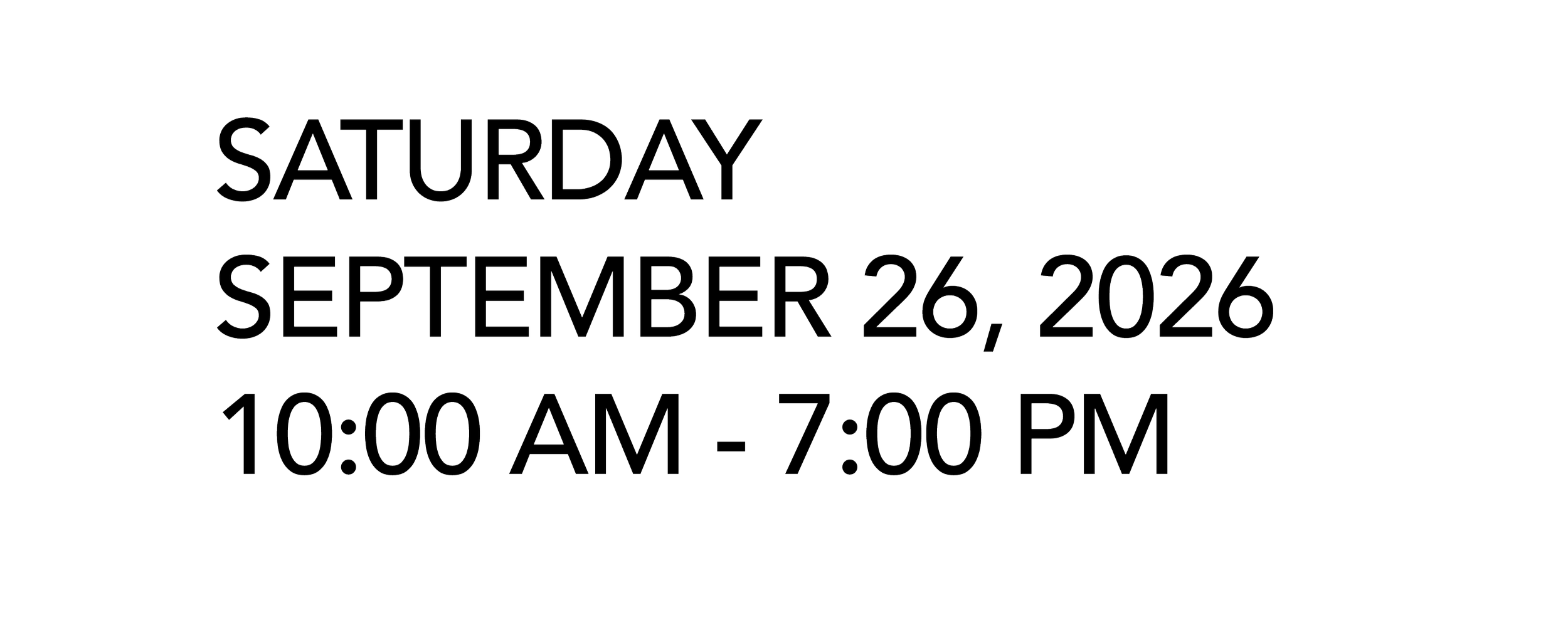 Schedule details for Saturday, September 26, 2026, from 10:00 AM to 7:00 PM.