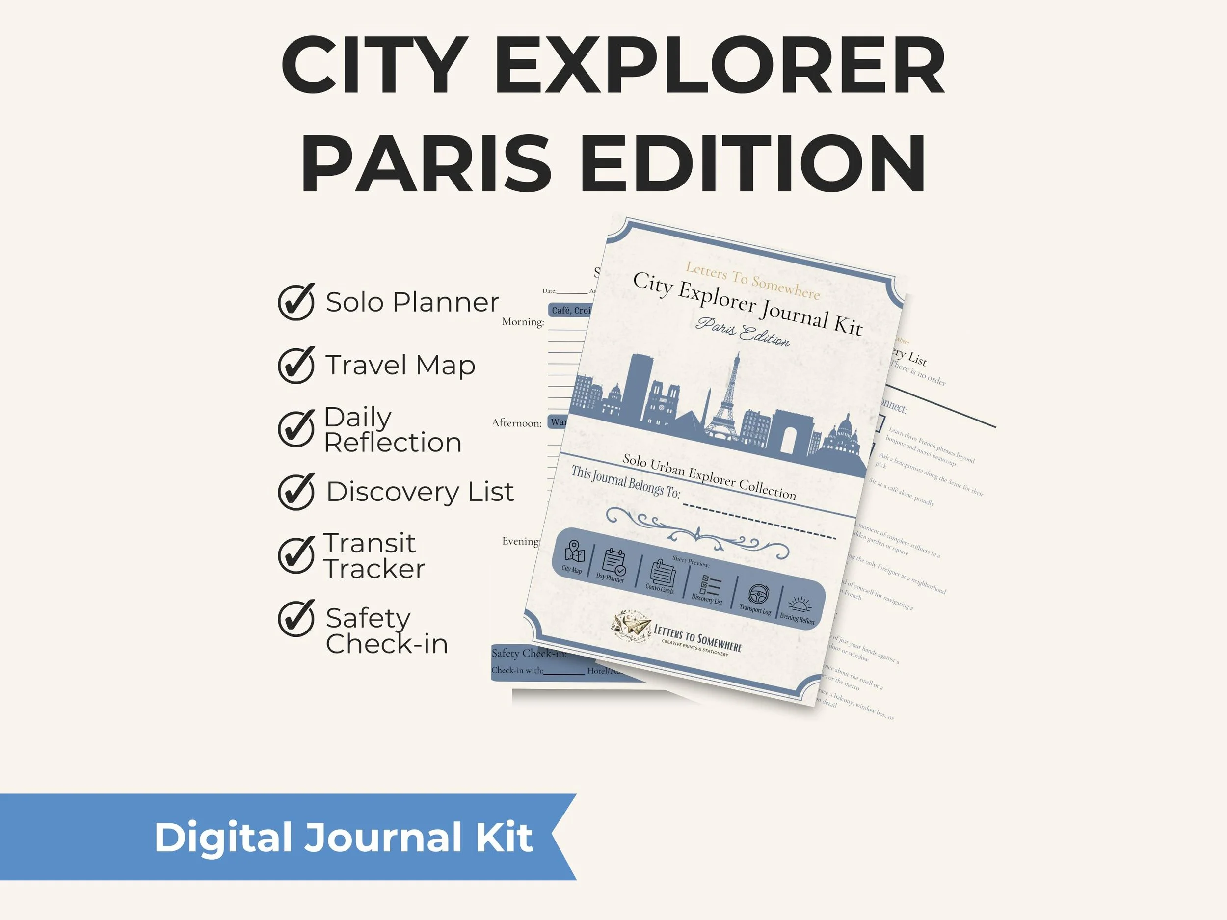 Paris City Explorer Journal Kit, Solo Traveler Planner, Vintage Style (Digital Download)