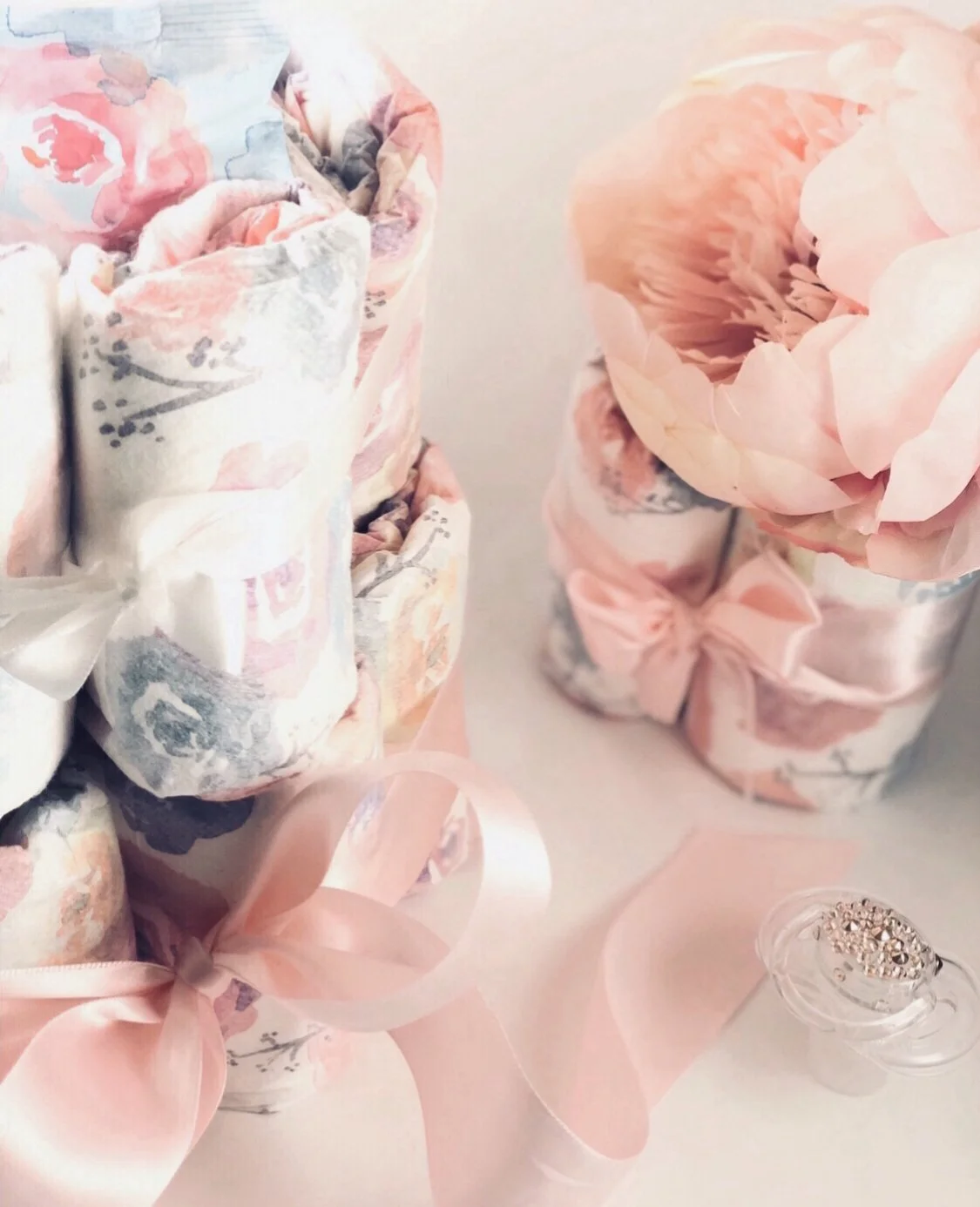 Pink Floral Diaper Cake