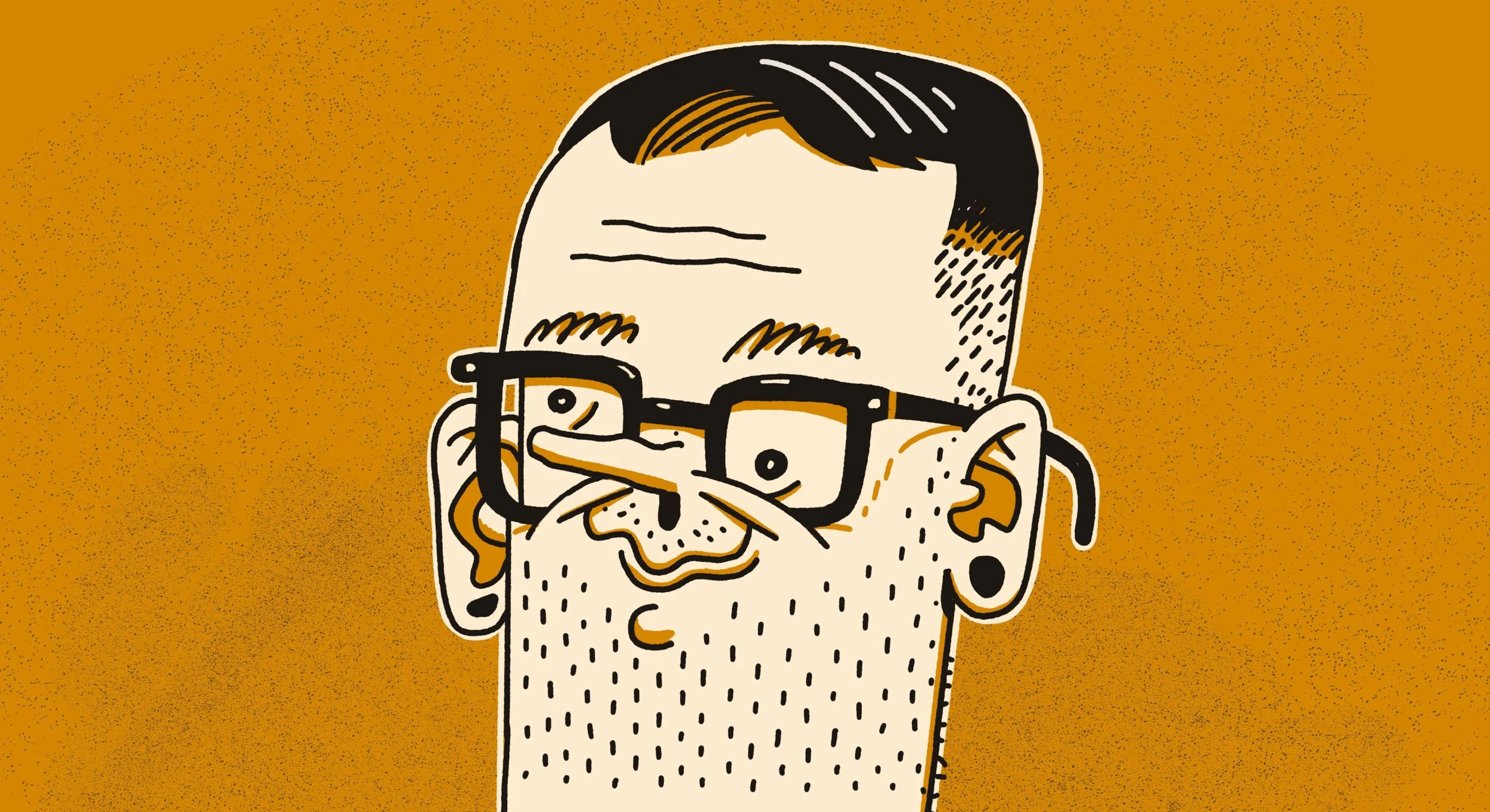 A silly portrait done of the artist in the style of Derpy Portraits. Man with glasses and five o clock shaddow.