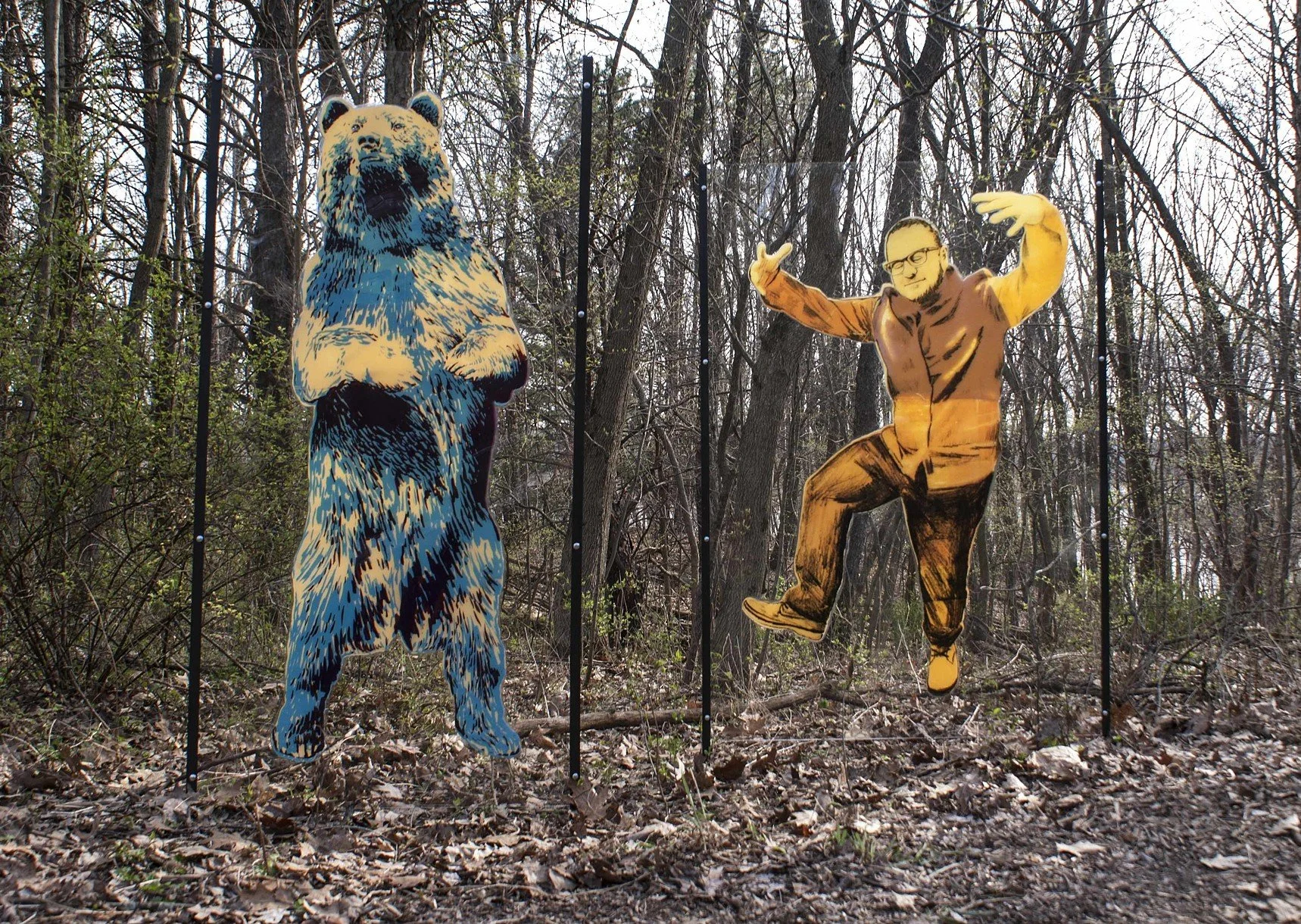 Macbride Raptor Project installation, Solon, IA. Screenprint on plexi, dimensions variable, 2014.
