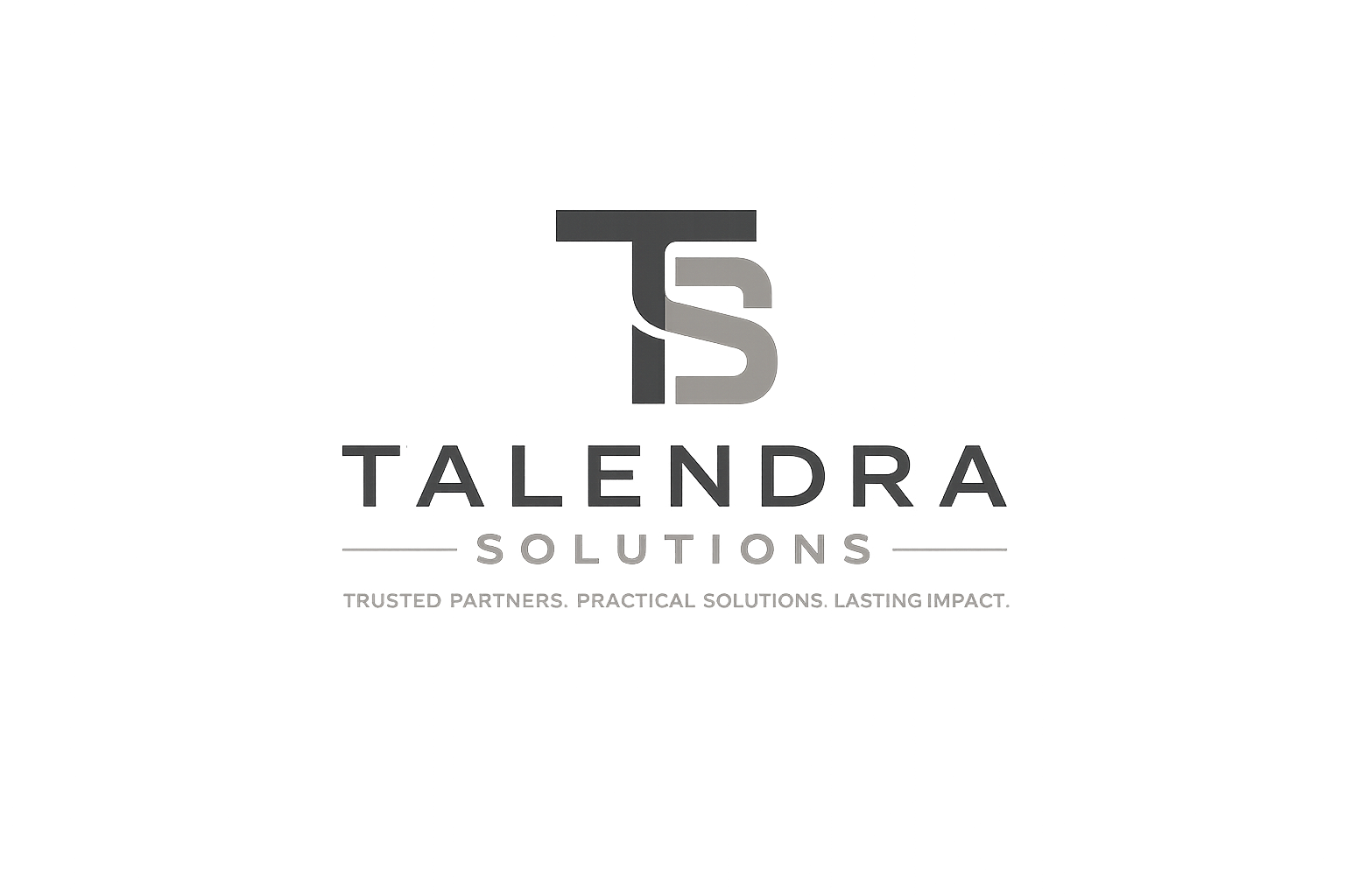Logo for Talandra Solutions with stylized 3D letters, colorful neon lights, and tagline 'United Partners - Practical Solutions Lasting Impact'.