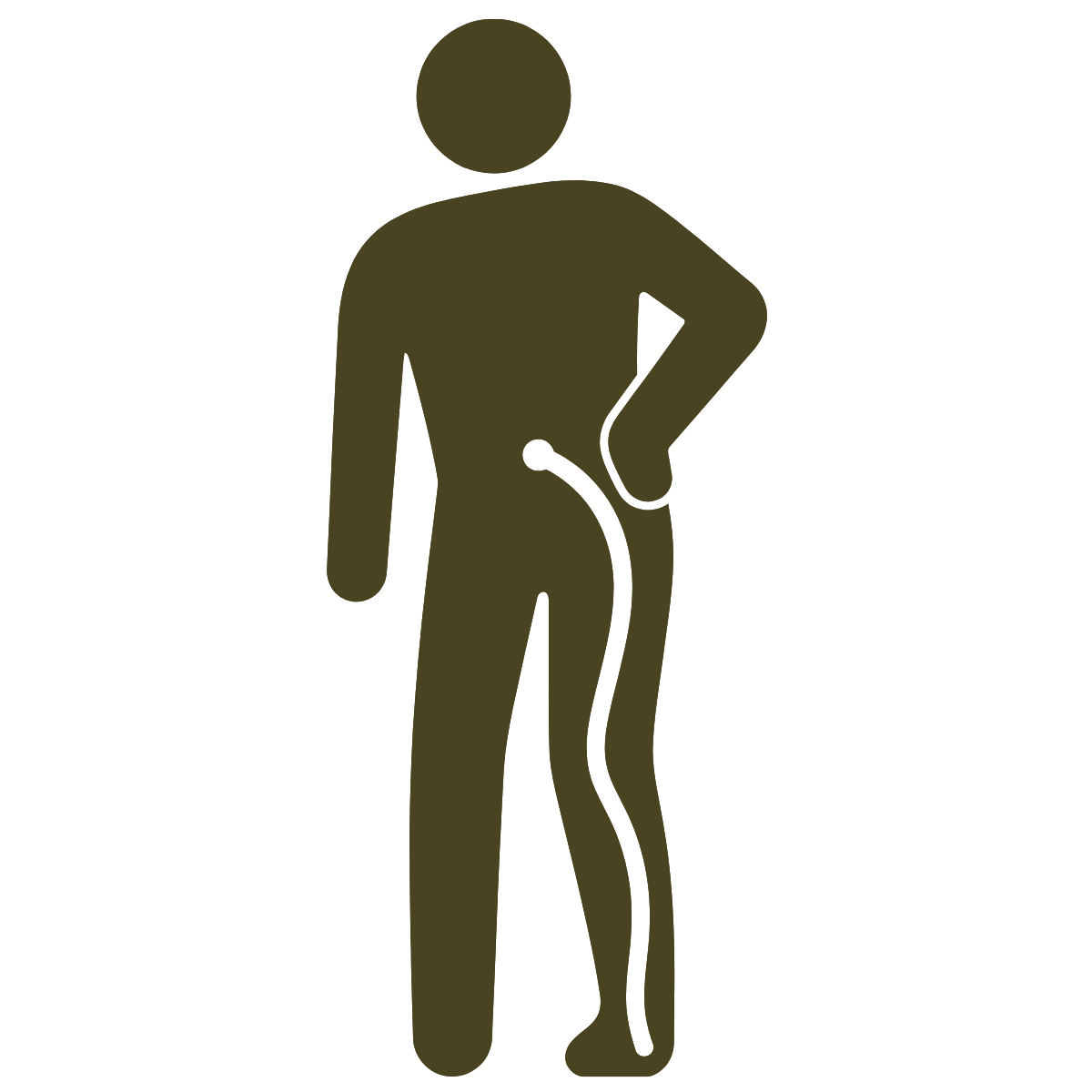 Silhouette of a person with one hand on their hip and the other hand holding a stethoscope to their groin area.