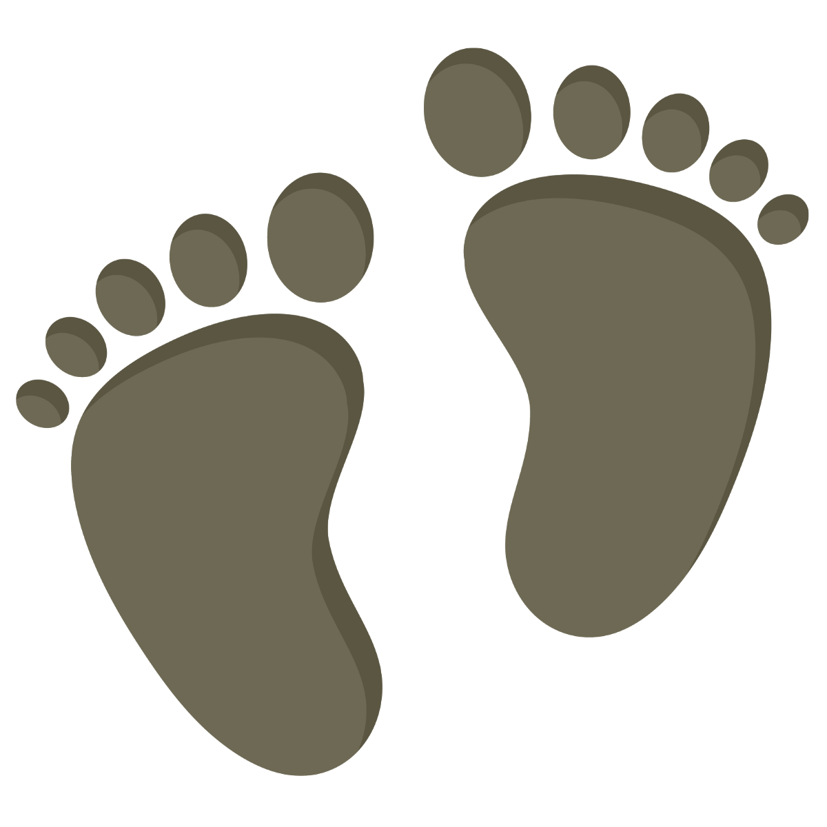 Two dark gray footprints, toe prints at the top, on a black background.