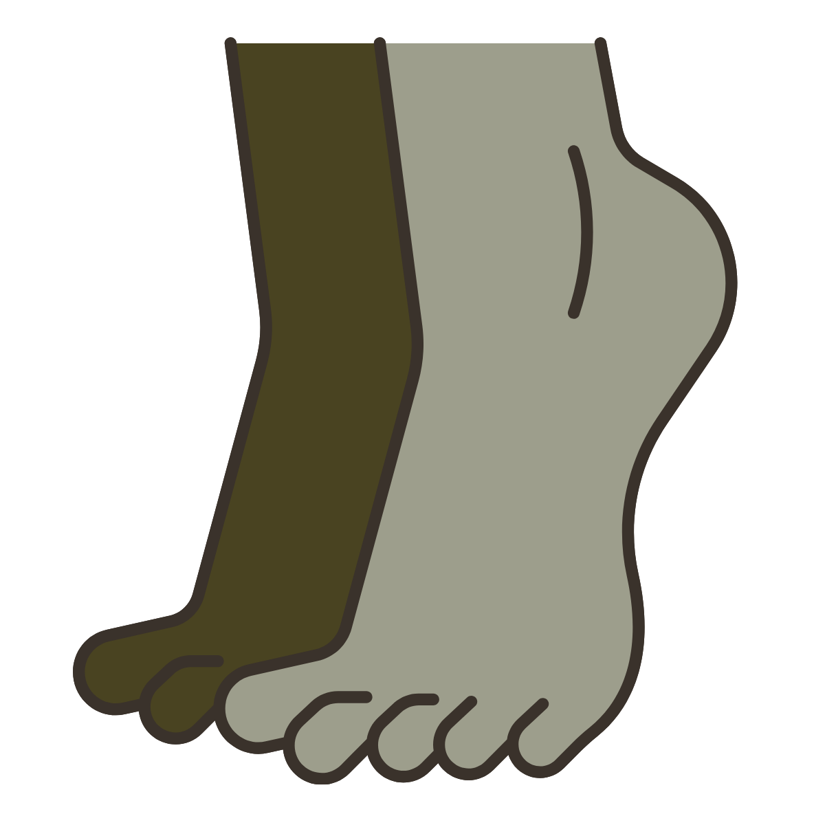 Illustration of two feet, one darker and one lighter in skin tone, side by side.
