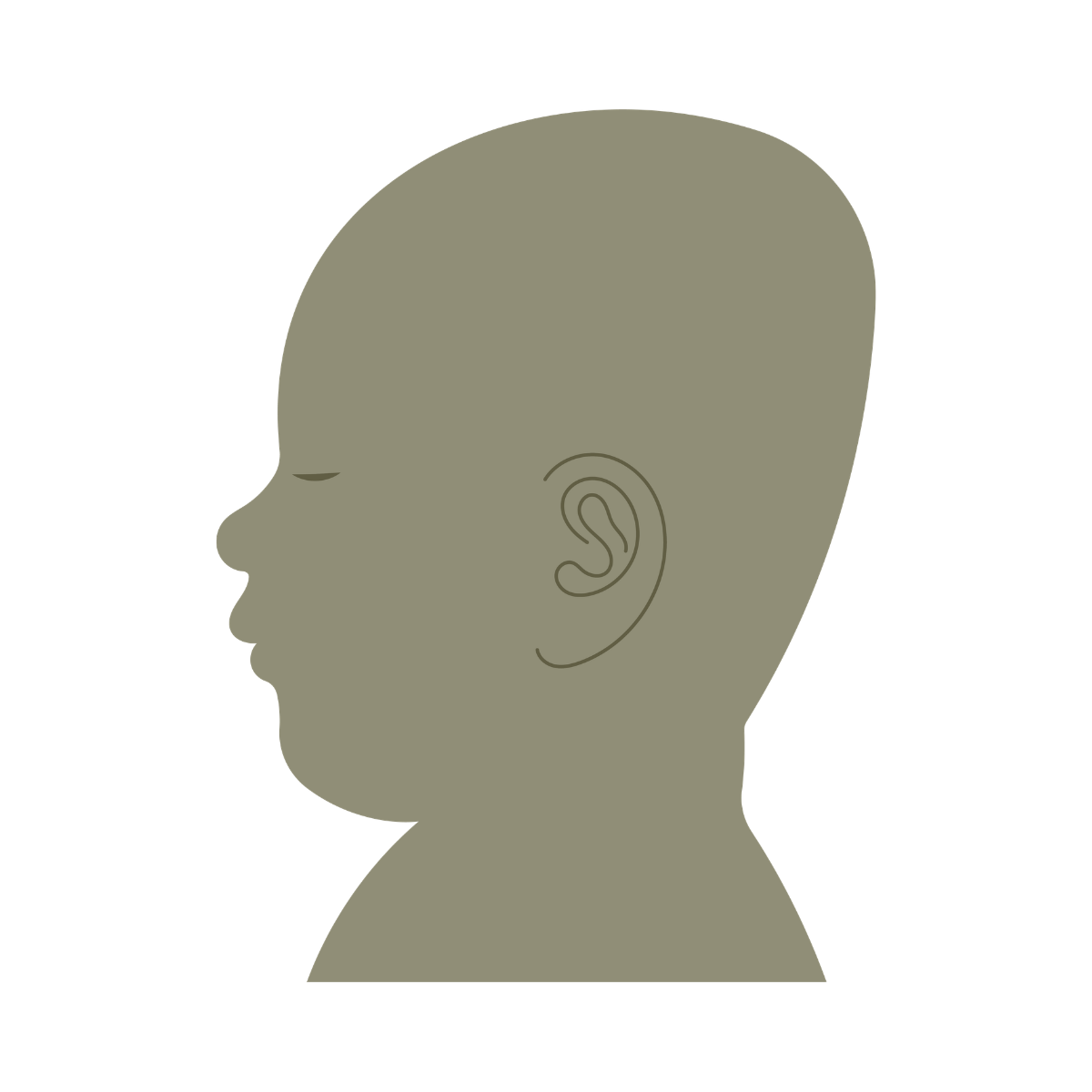 Profile illustration of a baby with closed eyes, facing left, in a minimalist style.