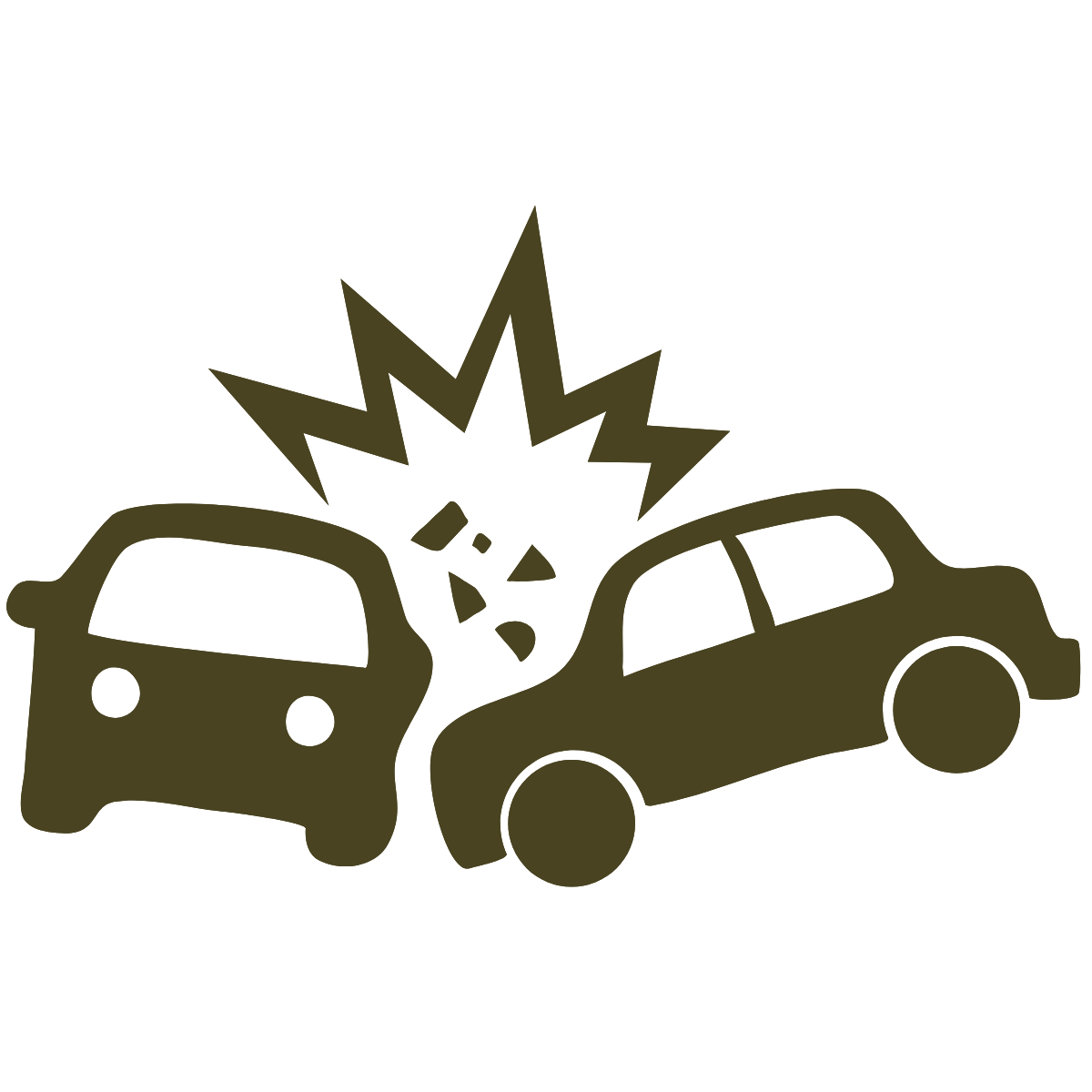 Illustration of two cars involved in a collision with an explosion symbol between them.