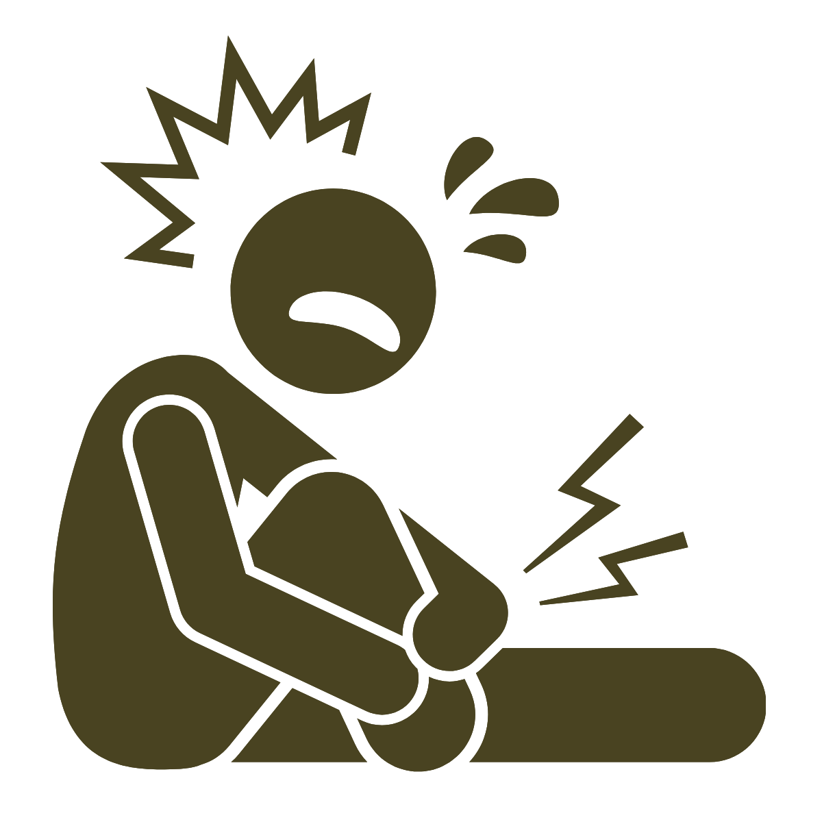 Illustration of a person experiencing abdominal pain, holding their stomach with a distressed expression, and symbols indicating pain or discomfort.
