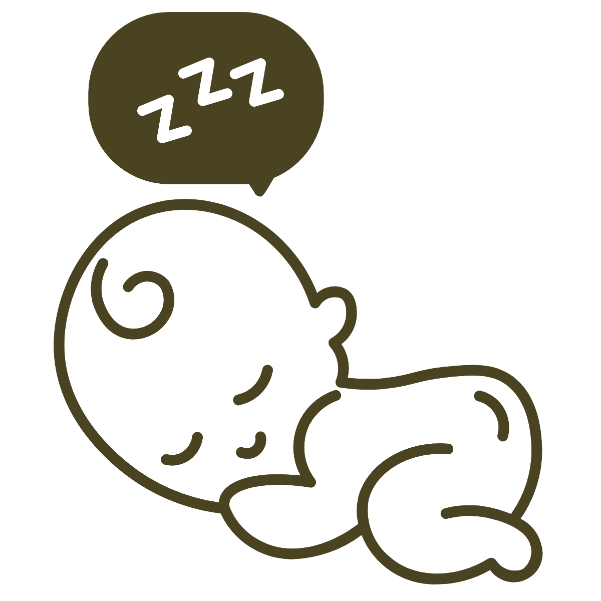 Outline drawing of a sleeping baby with a speech bubble containing Z's.