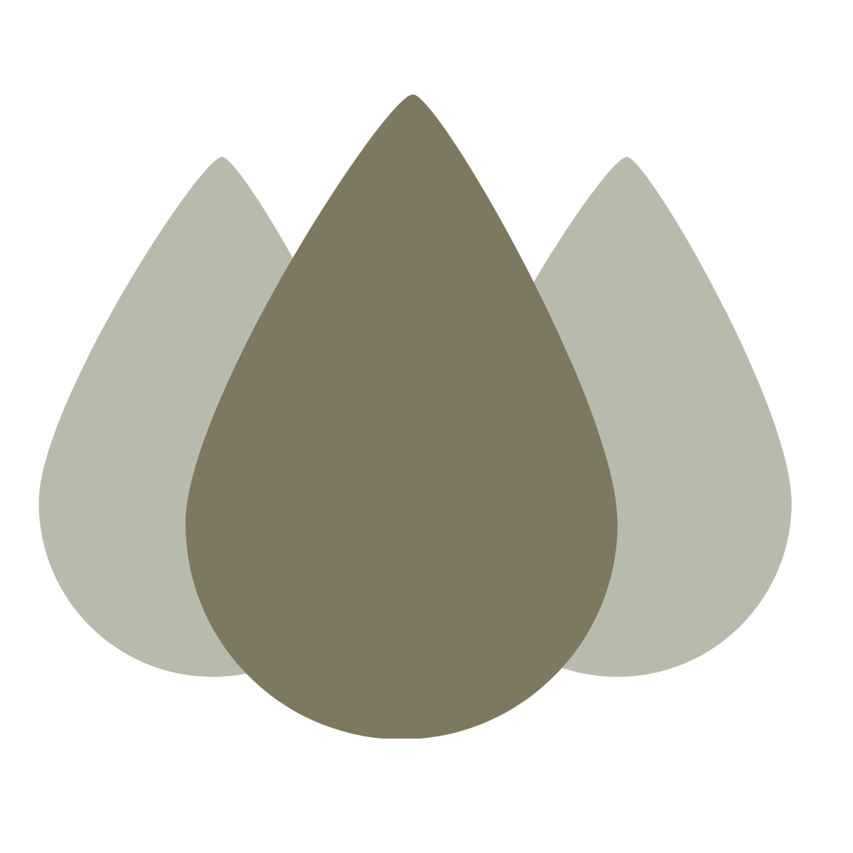 Stylized depiction of three layered mountain shapes in green, brown, and gray colors on a black background.