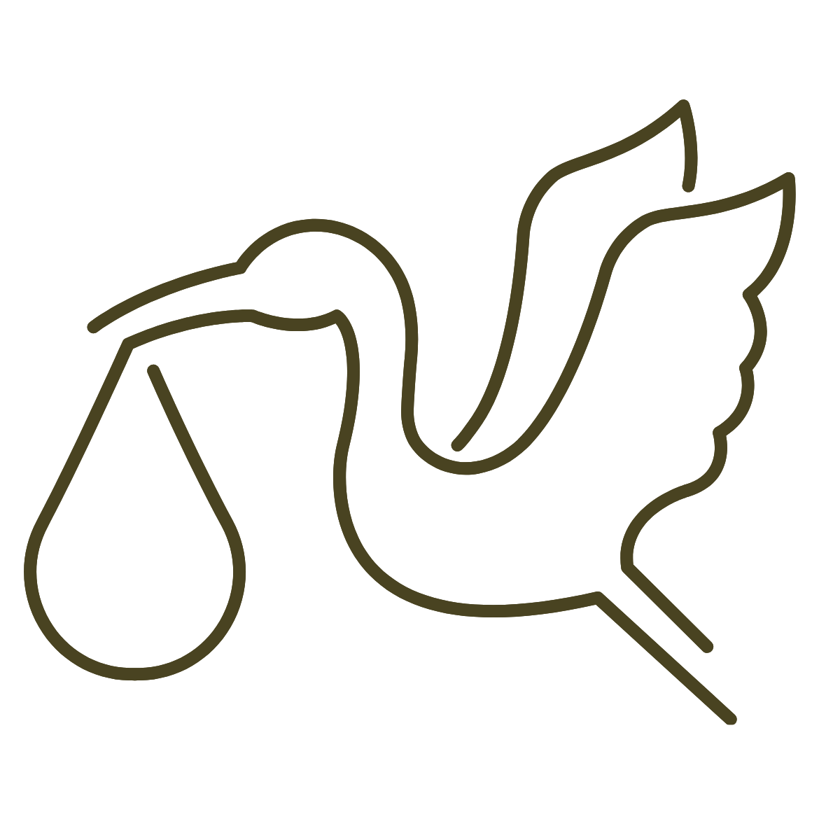 Line drawing of a hand holding a droplet, with a leaf in the background.