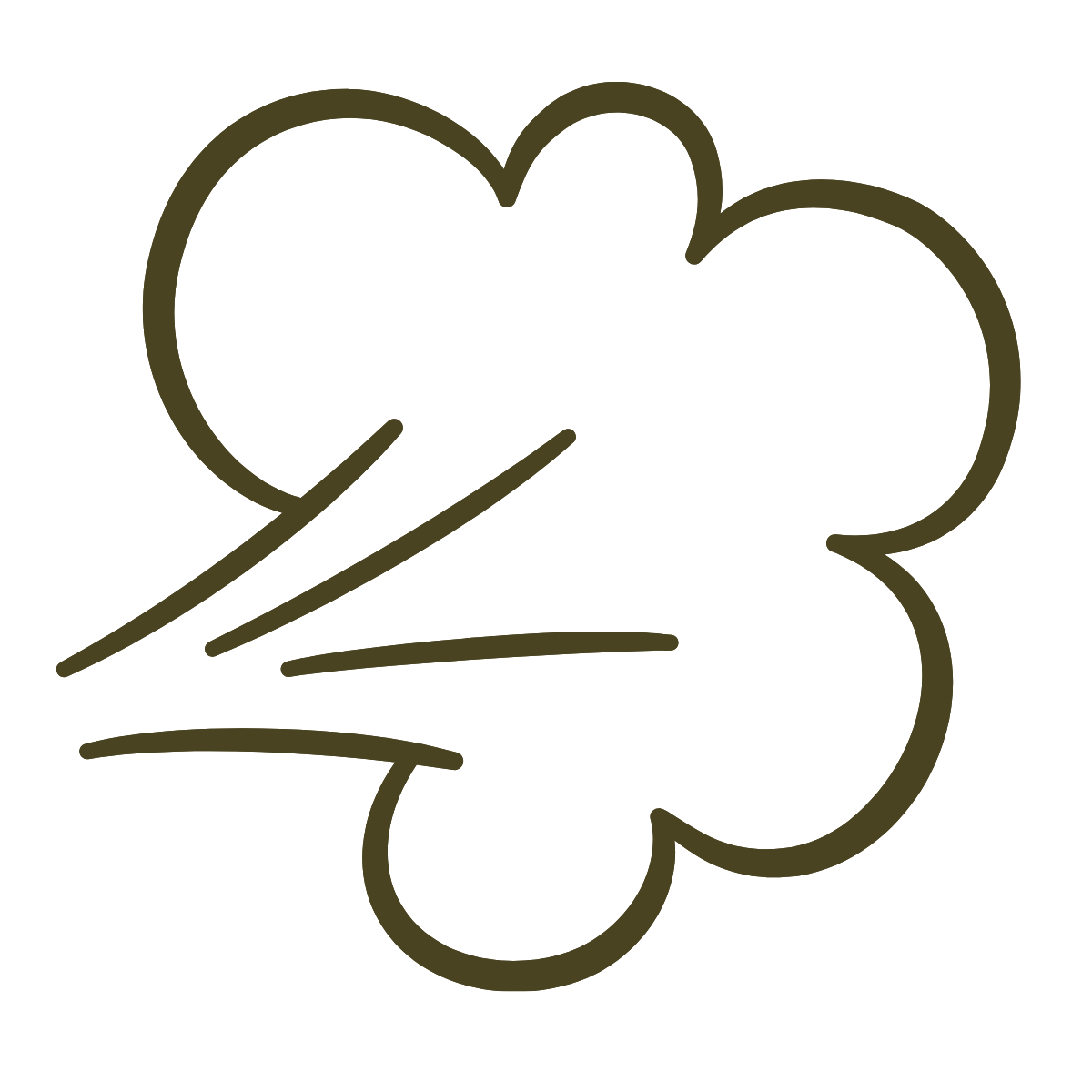 Outline drawing of a steaming cup of coffee or tea with a cloud-shaped foam and steam lines.