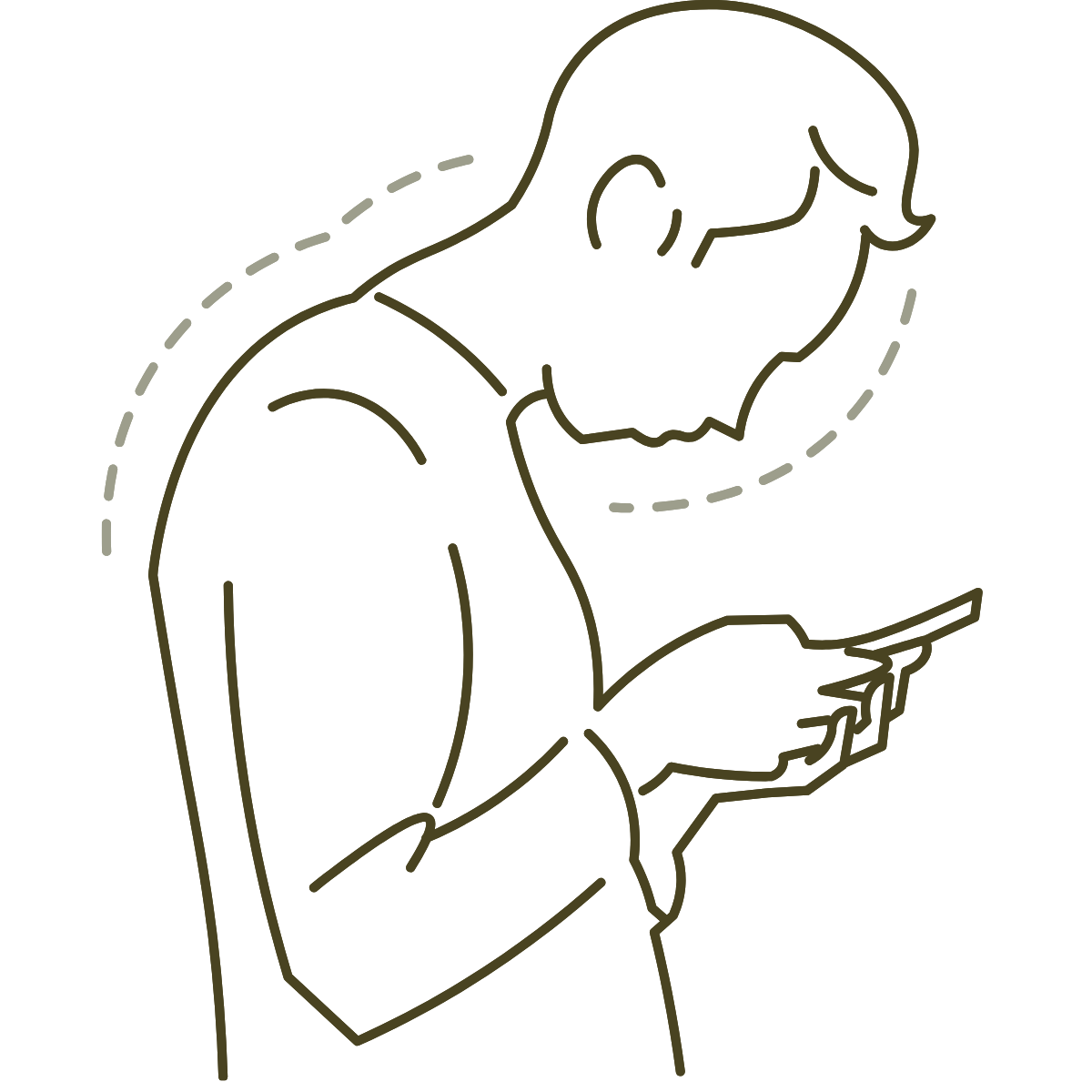 Line drawing of a person with a halo around their head, looking at and using a smartphone.