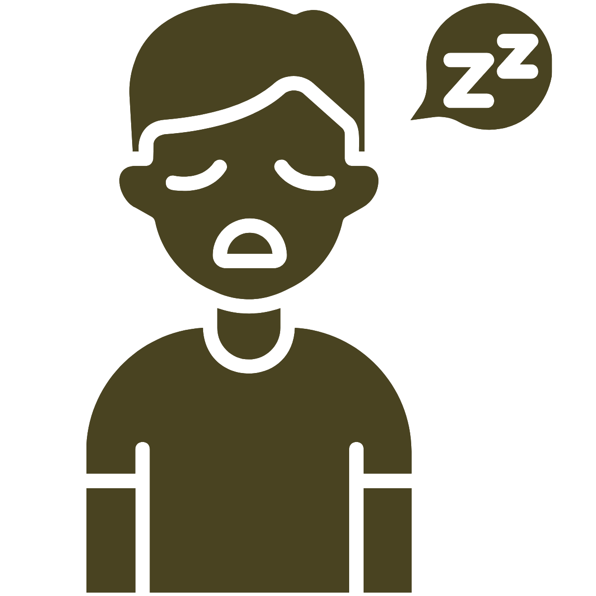 An illustration of a tired person with closed eyes and open mouth, with a speech bubble containing 'ZZZ' indicating sleep or exhaustion.