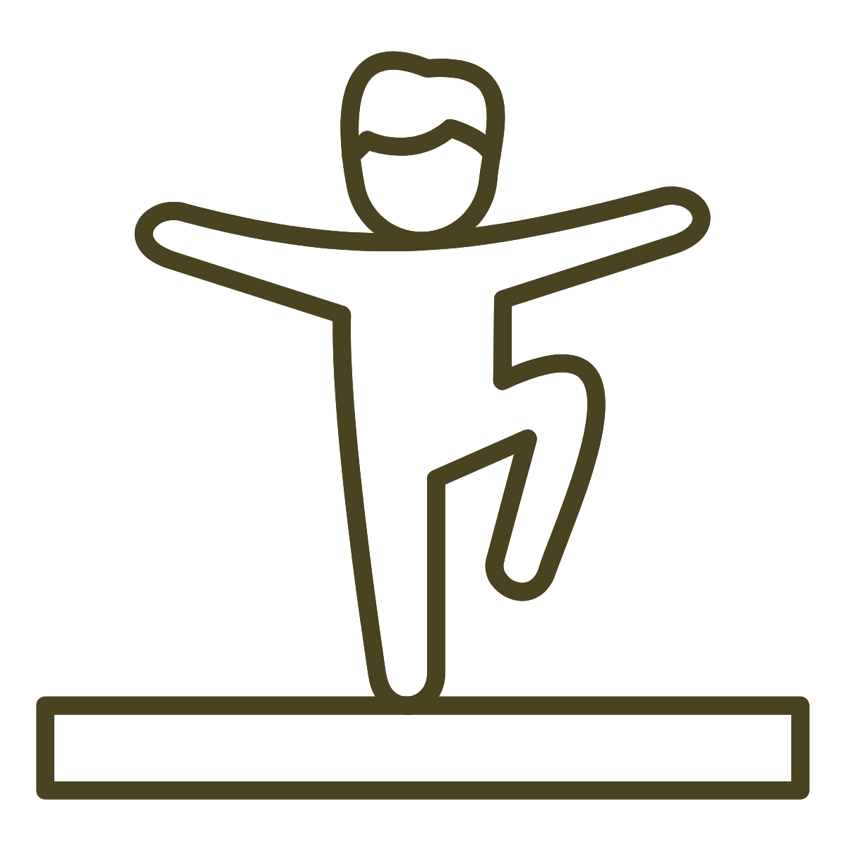 Outline icon of a person standing on a platform with arms outstretched and one foot raised, resembling a jubilant or celebratory pose.