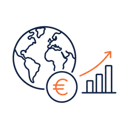 Grafik mit Weltkugel, Euro-Symbol und steigenden Diagrammbalken