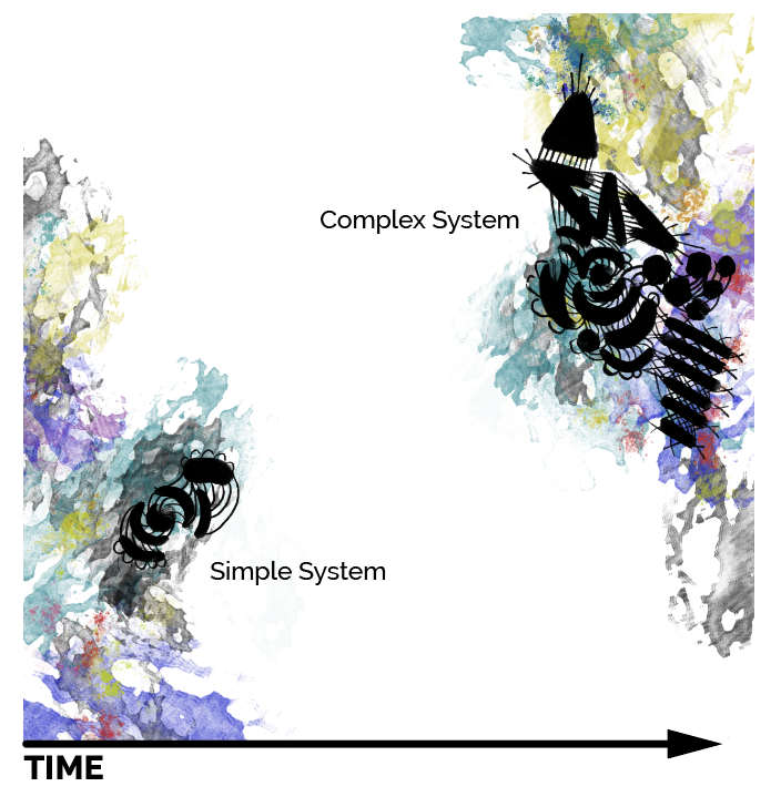 Illustration showing regulatory architecture evolving from a simple system to a complex system over time