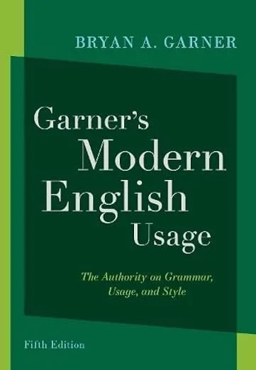 Cover of Garner's Modern English Usage, Fifth Edition by Bryan A. Garner, with green and dark green design.