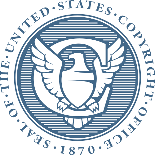 Seal of the U.S. Copyright Office featuring an eagle with outspread wings, holding a shield, encircled by the text 'The United States Copyright Office 1870'.