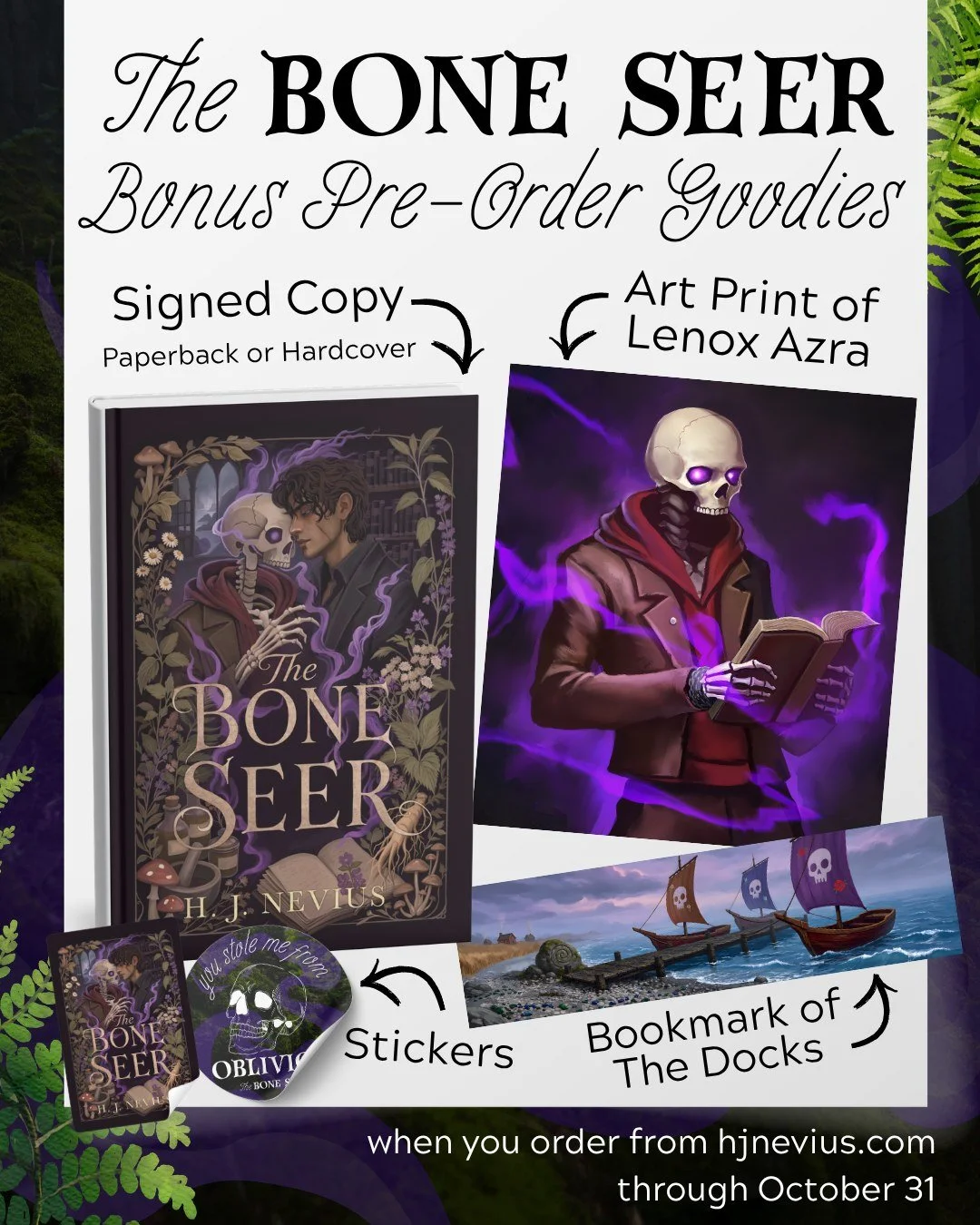 Have you pre-ordered yet? There's only one week left to pre-order and three days until The Bone Seer releases!

Pre-order through my website and get exclusive book goodies, including:
💀 A signed edition of your choice (paperback or hardcover)
💀 An 