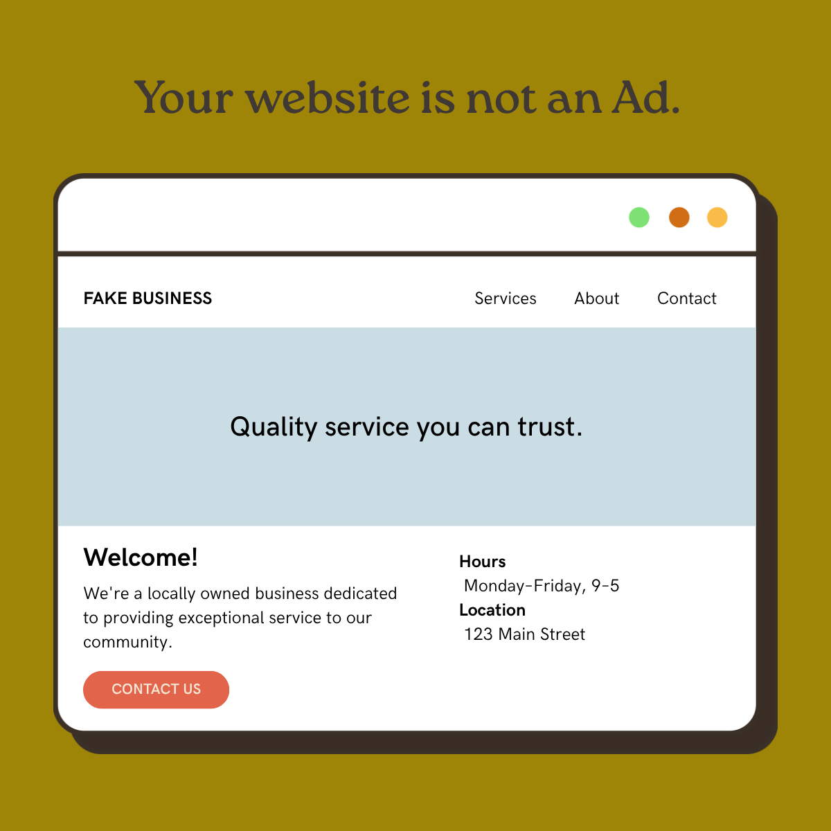 A mockup for a very unhelpful fake website.