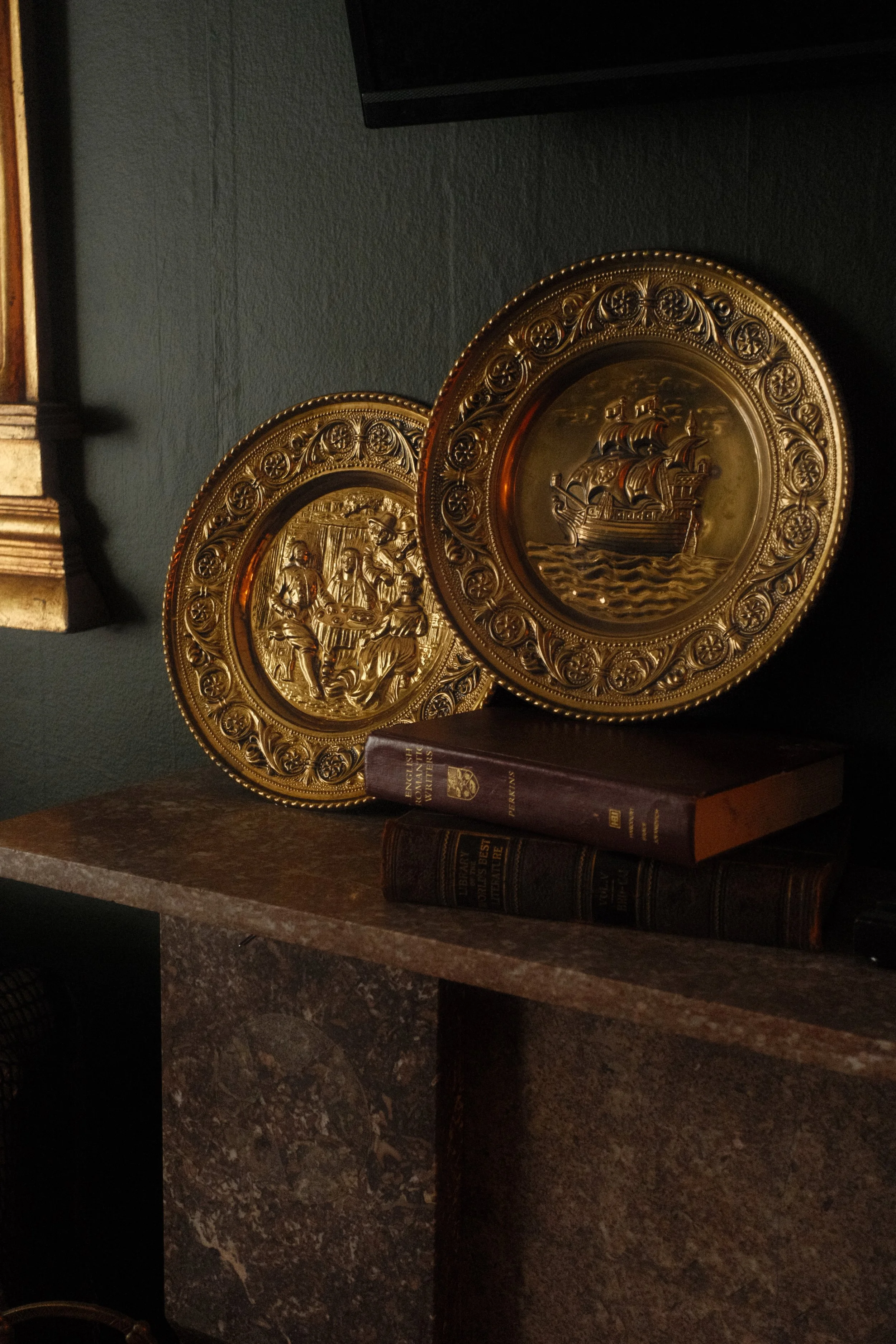 Pair of Ornate Brass Pressed Plates
