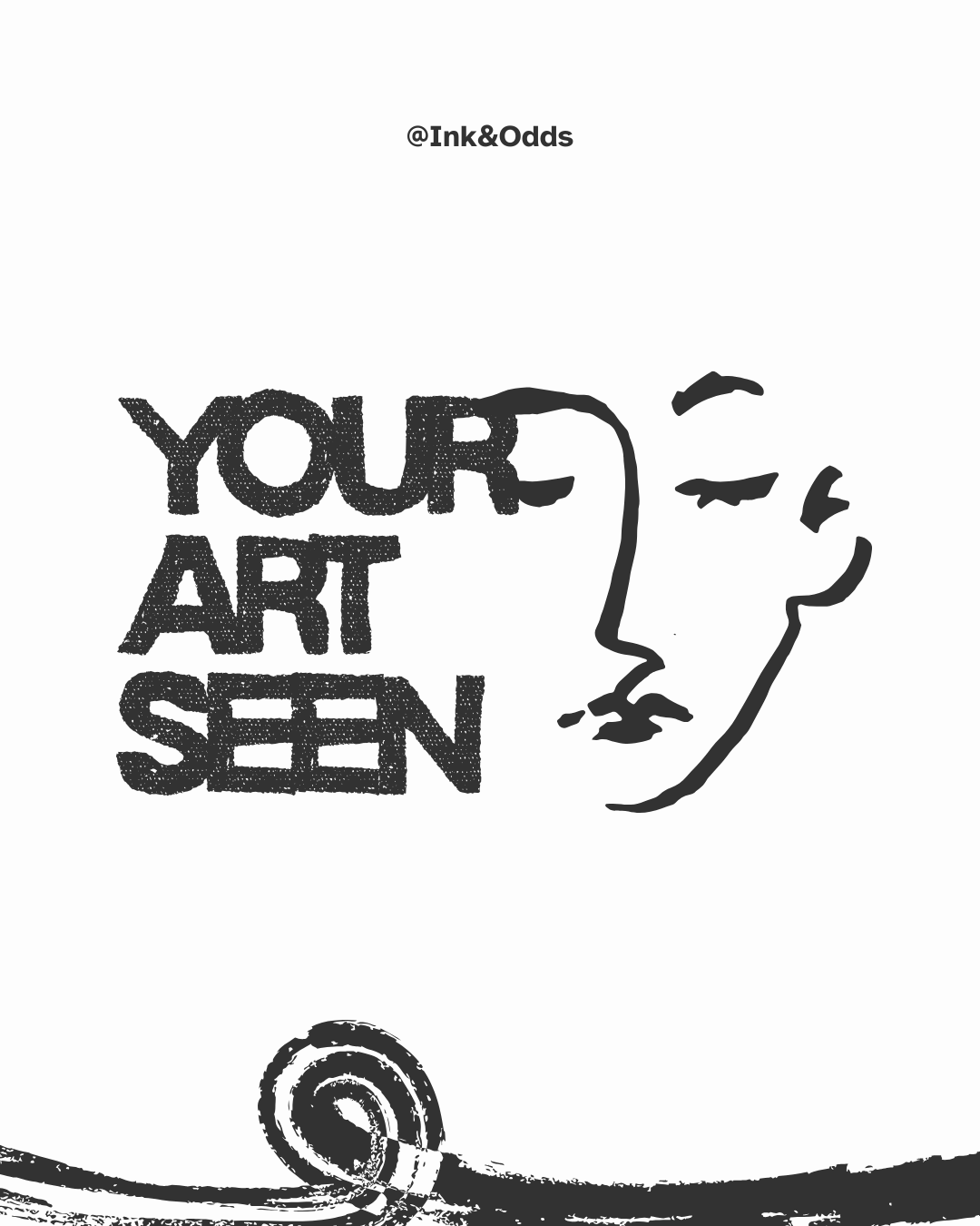 Graphic art logo with the phrase 'Your Art Seen' and a minimalist line drawing of a person's face in profile.