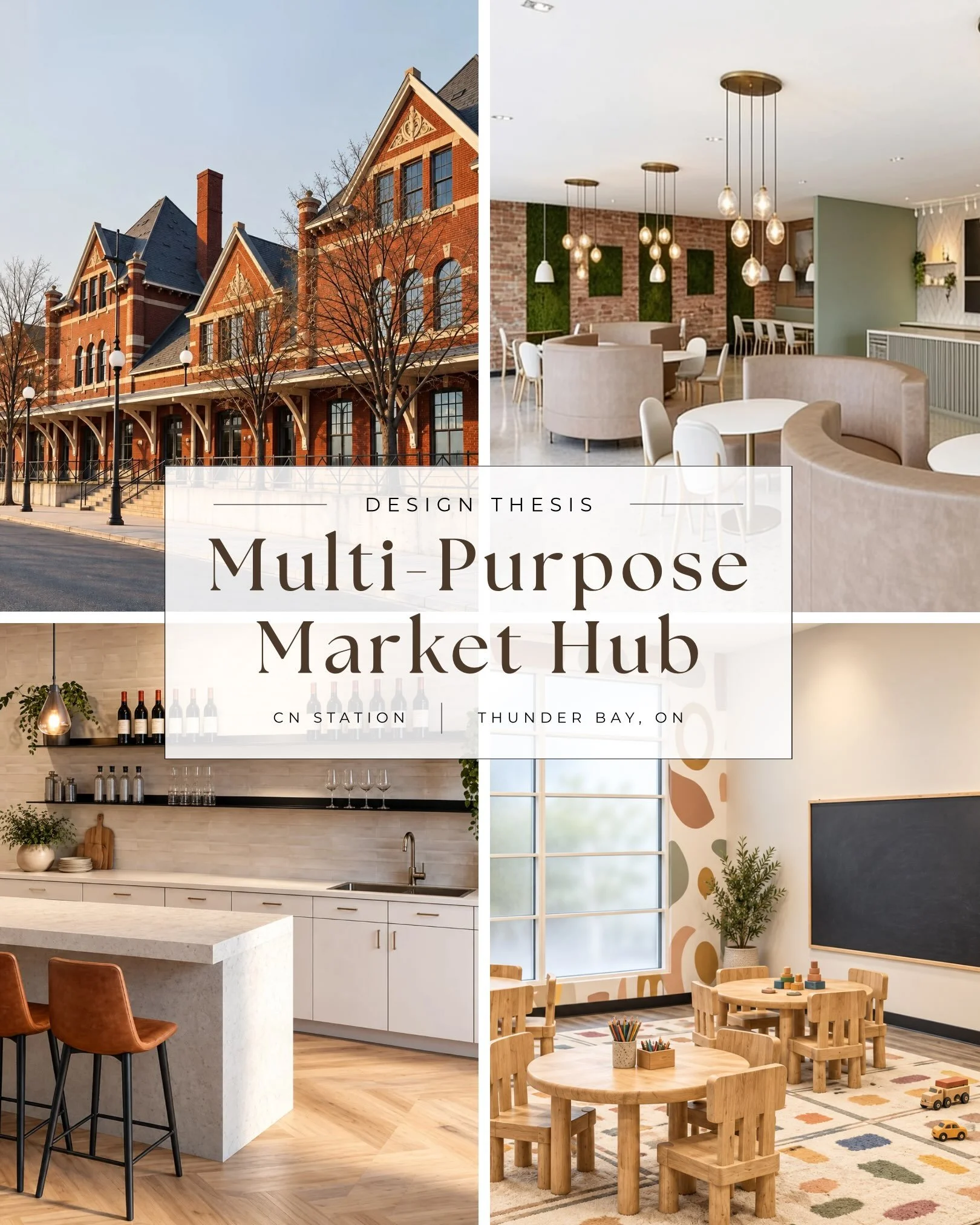 DESIGN THESIS | MULTI-PURPOSE MARKET HUB 🤎

What if one building could bring an entire community together?

For my Bachelor of Interior Design thesis, I reimagined Thunder Bay&rsquo;s historic CN Station as a vibrant, multi-functional market hub des
