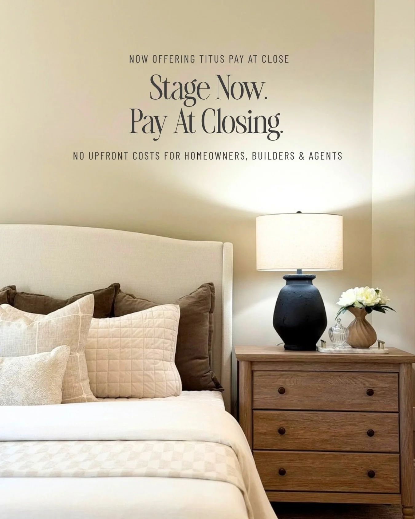 Stage Now. Pay at Closing. 🏡
Preparing your home for market just got a little easier!

We&rsquo;re excited to now offer Titus Pay at Close, giving eligible homeowners and listing agents a flexible way to invest in professional home staging without t
