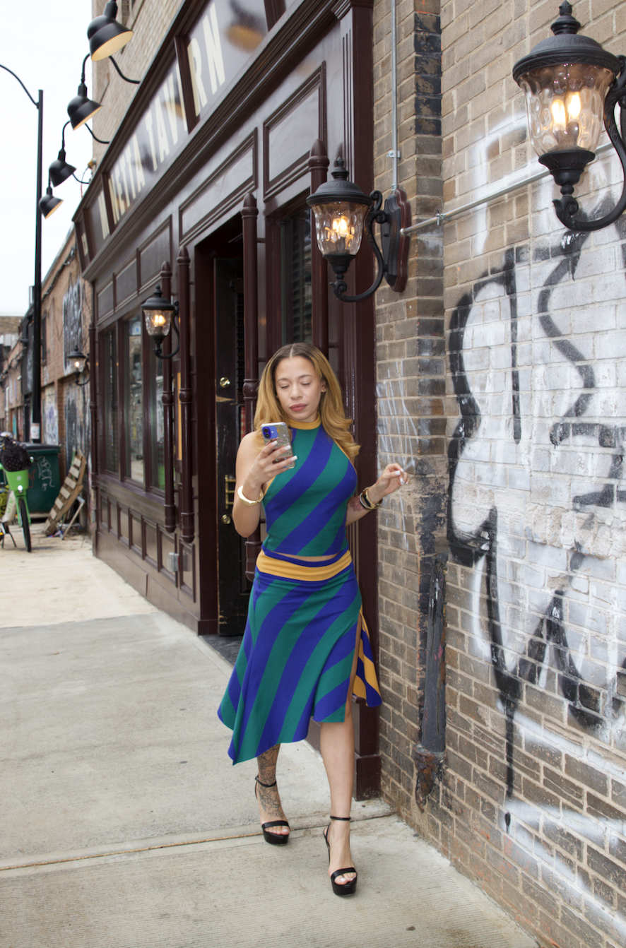 Striped Asym Midi Skirt