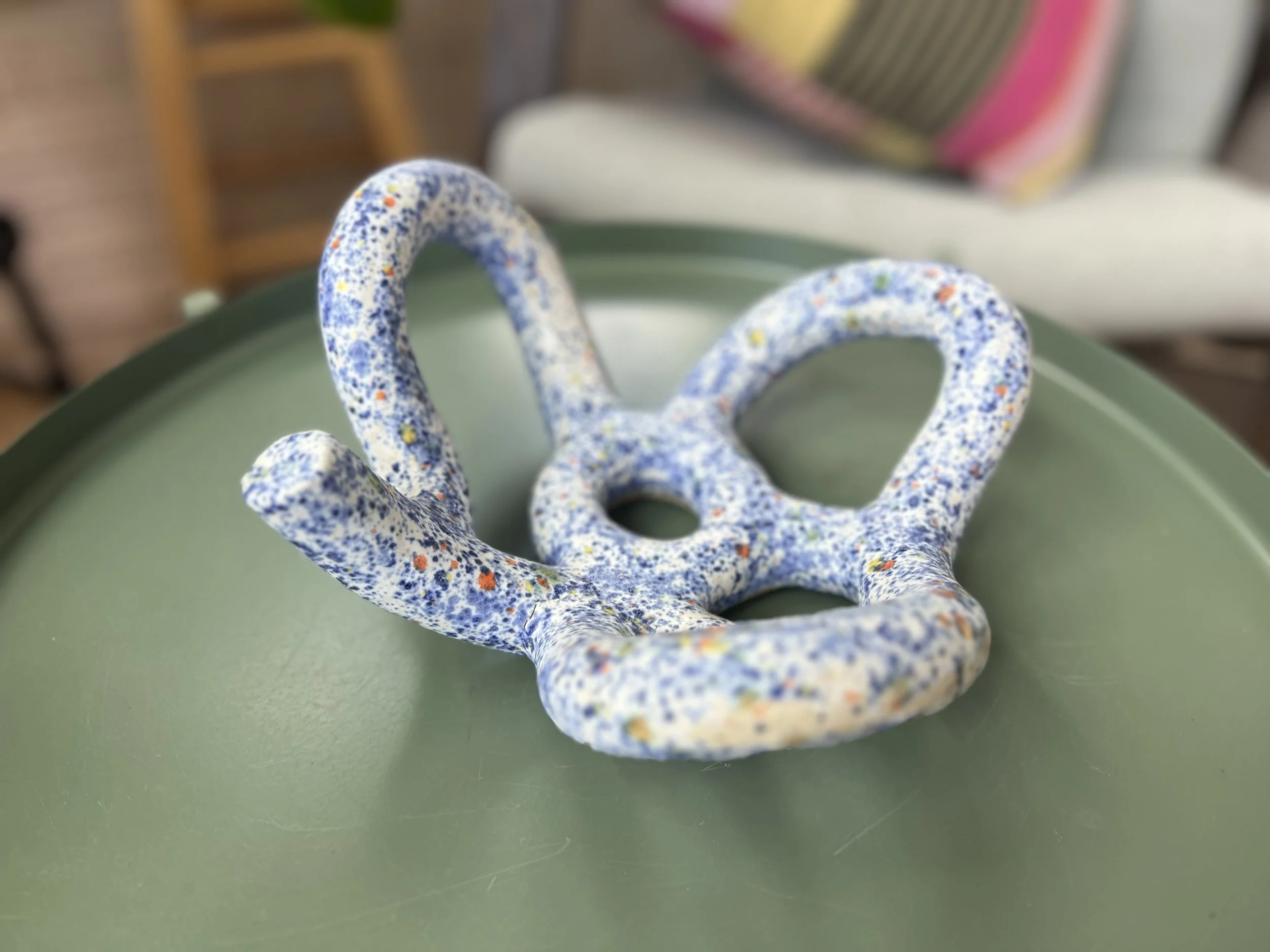 funky blue speckled fruit bowl