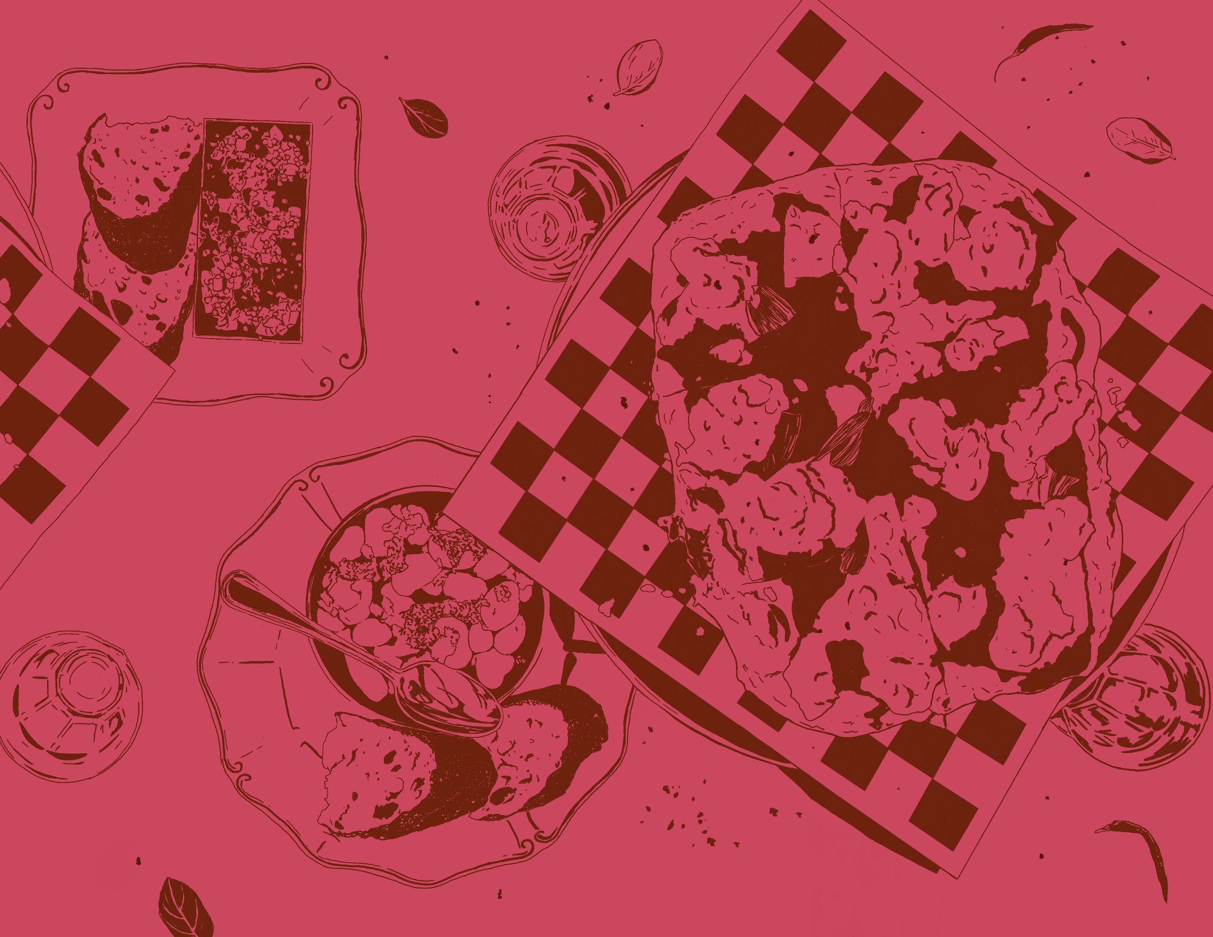 Plated series Stracci pizza and beans digital print
